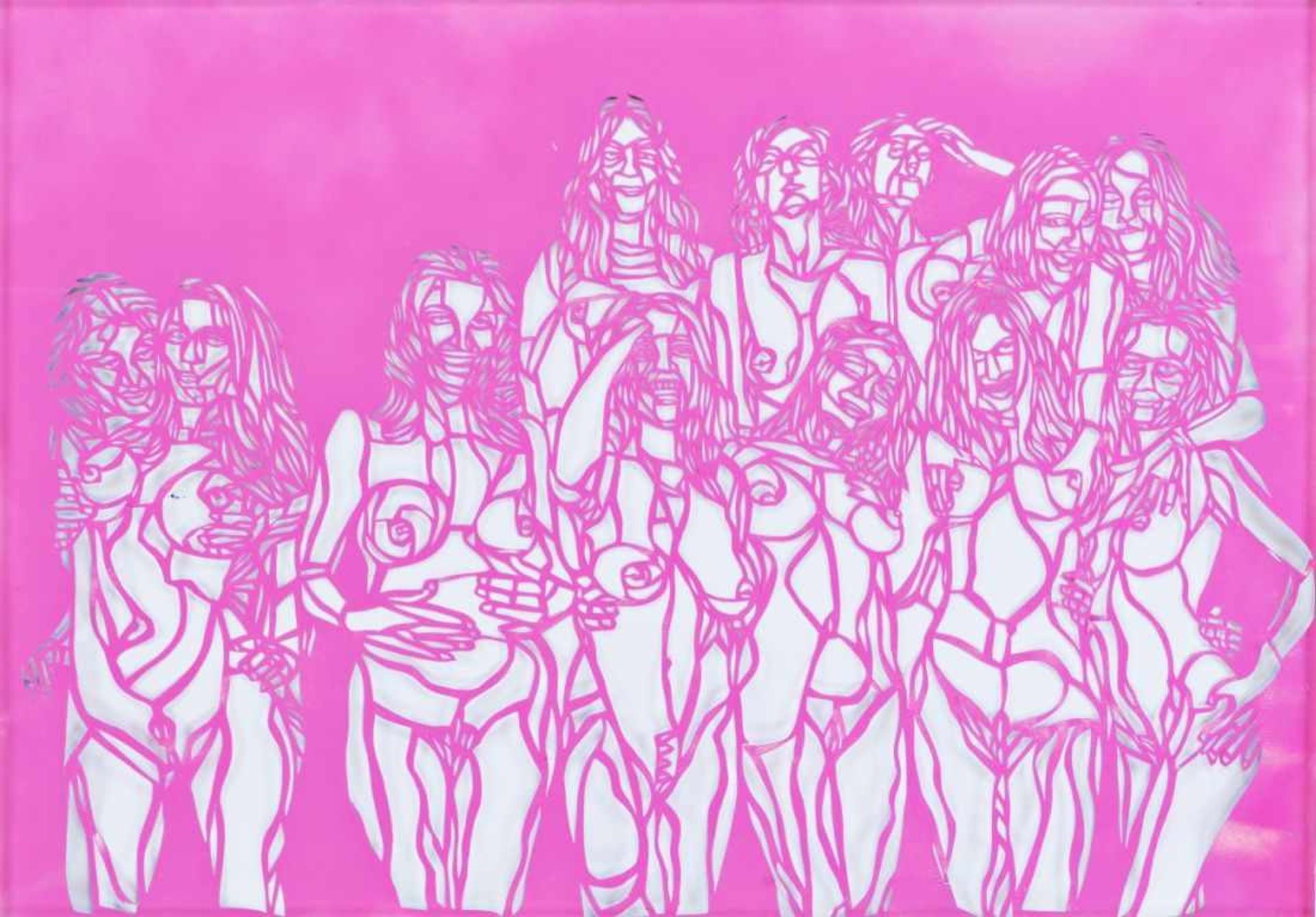 OLIVIER HOELZL * (1979 INNSBRUCK) FRAUEN, 2015 Cut-out aus Papier, 70 x 100 cm gerahmt, Maß mit