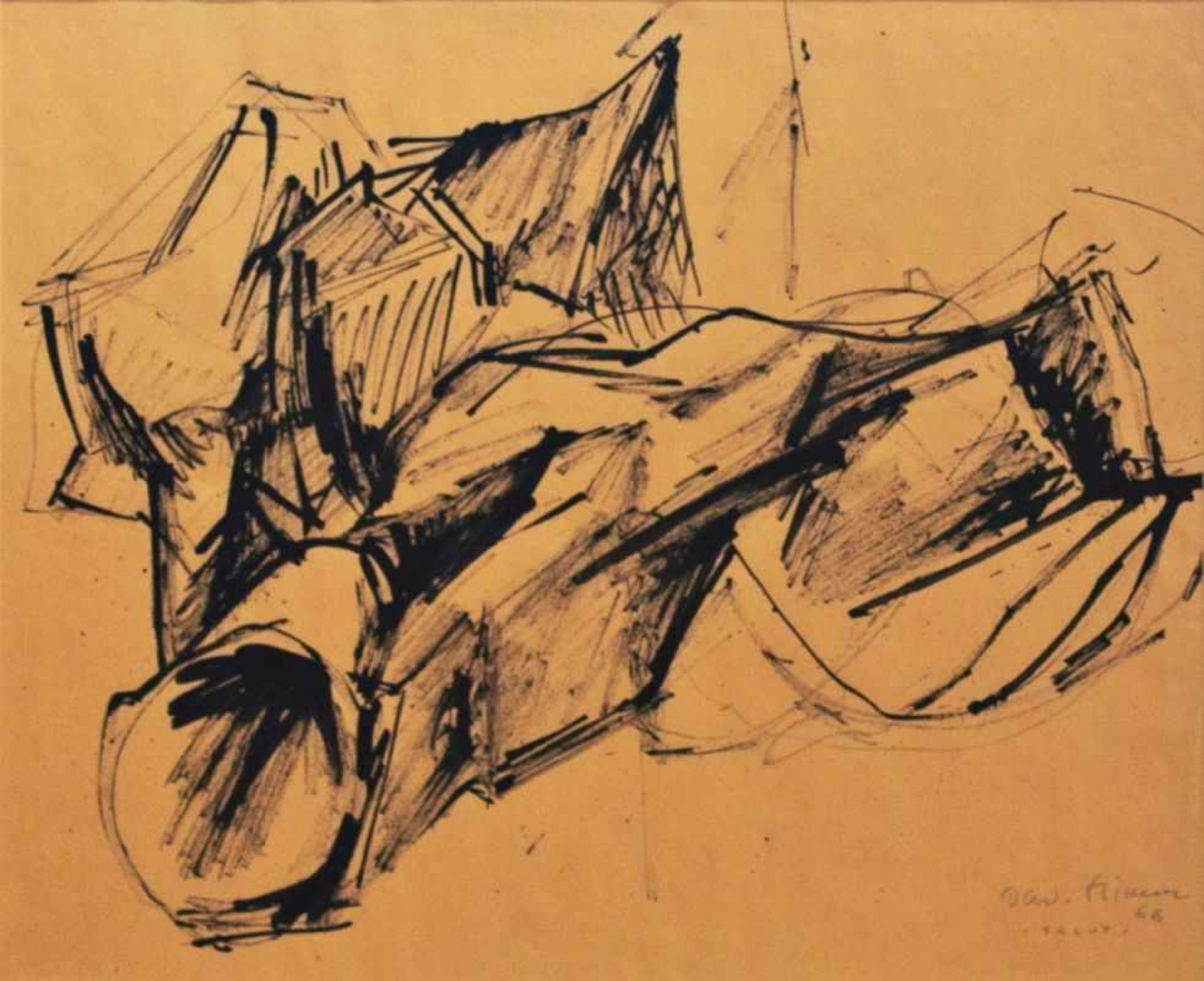 OSWALD STIMM (1923 WIEN - 2014 WIEN) SALUT, 1966 Tusche auf Papier, 36 x 44 cm gerahmt, Maß mit