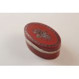 TWO-COLOR GOLD INLAID RED LACQUER OVAL BOX