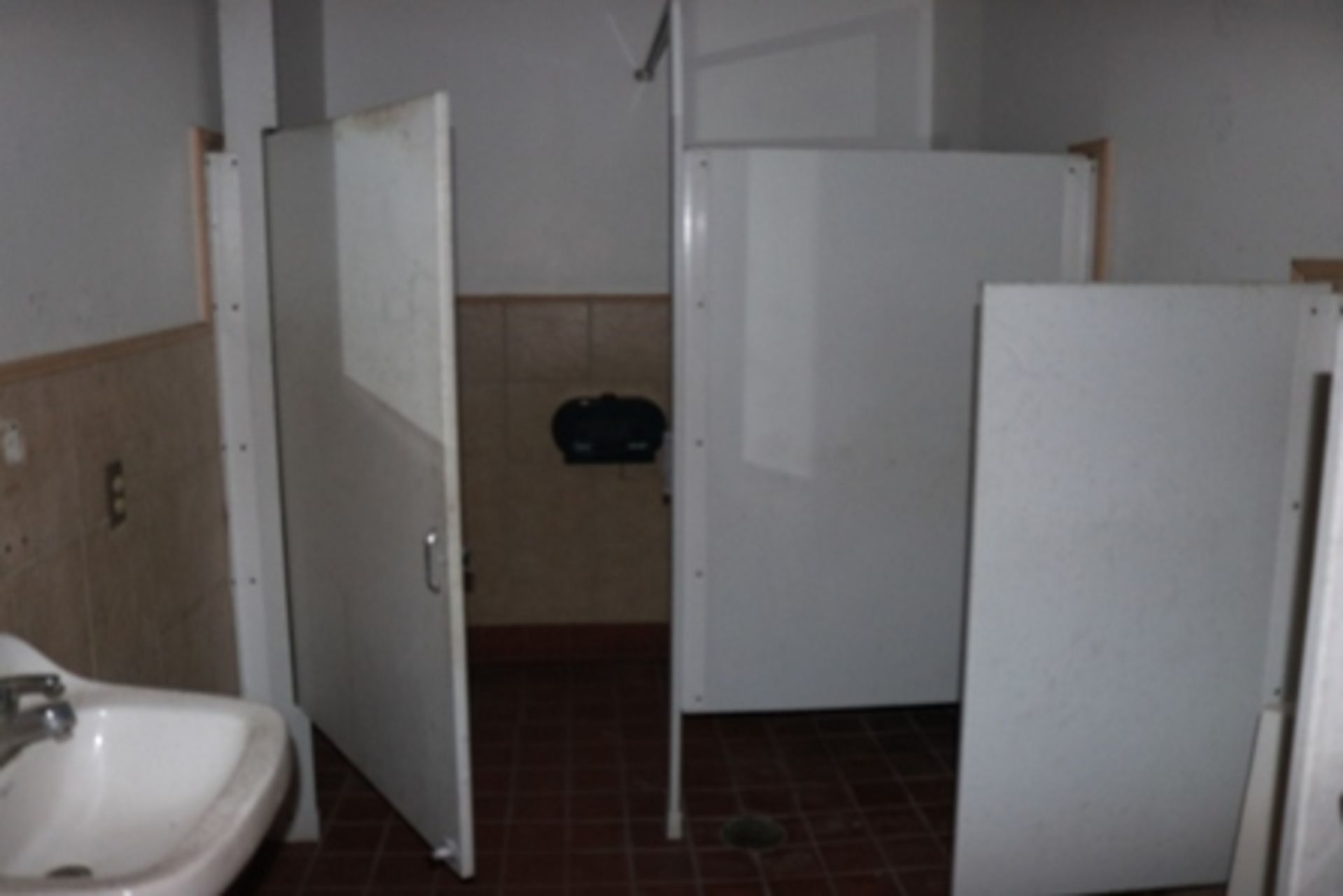 Mens and womens restrooms with 3 red steel doors (639) - Image 2 of 3