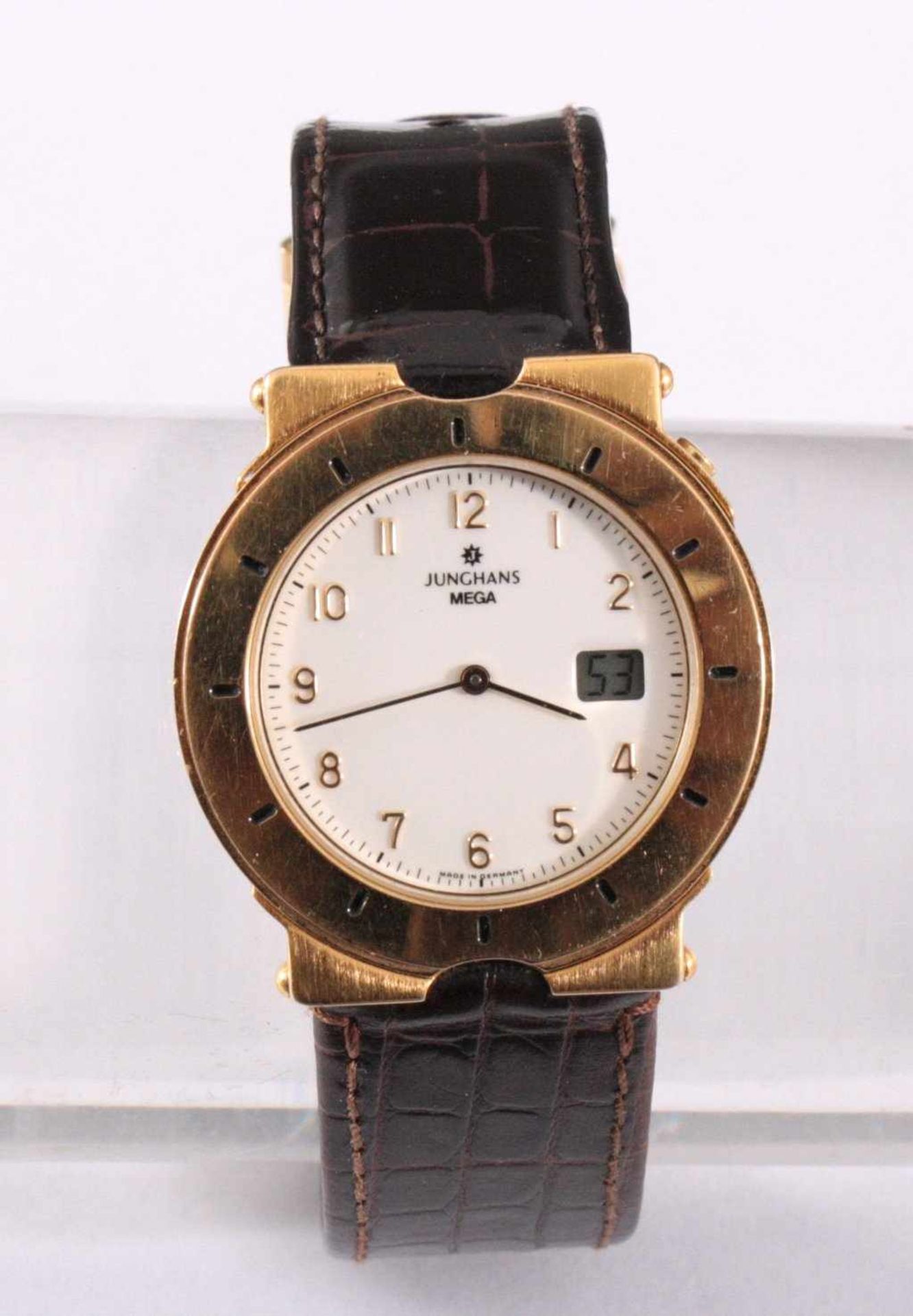 Herrenarmbanduhr Junghans MegaFunk-Armbanduhr mit original Armband, läuft, SekundengenaueAnzeige von