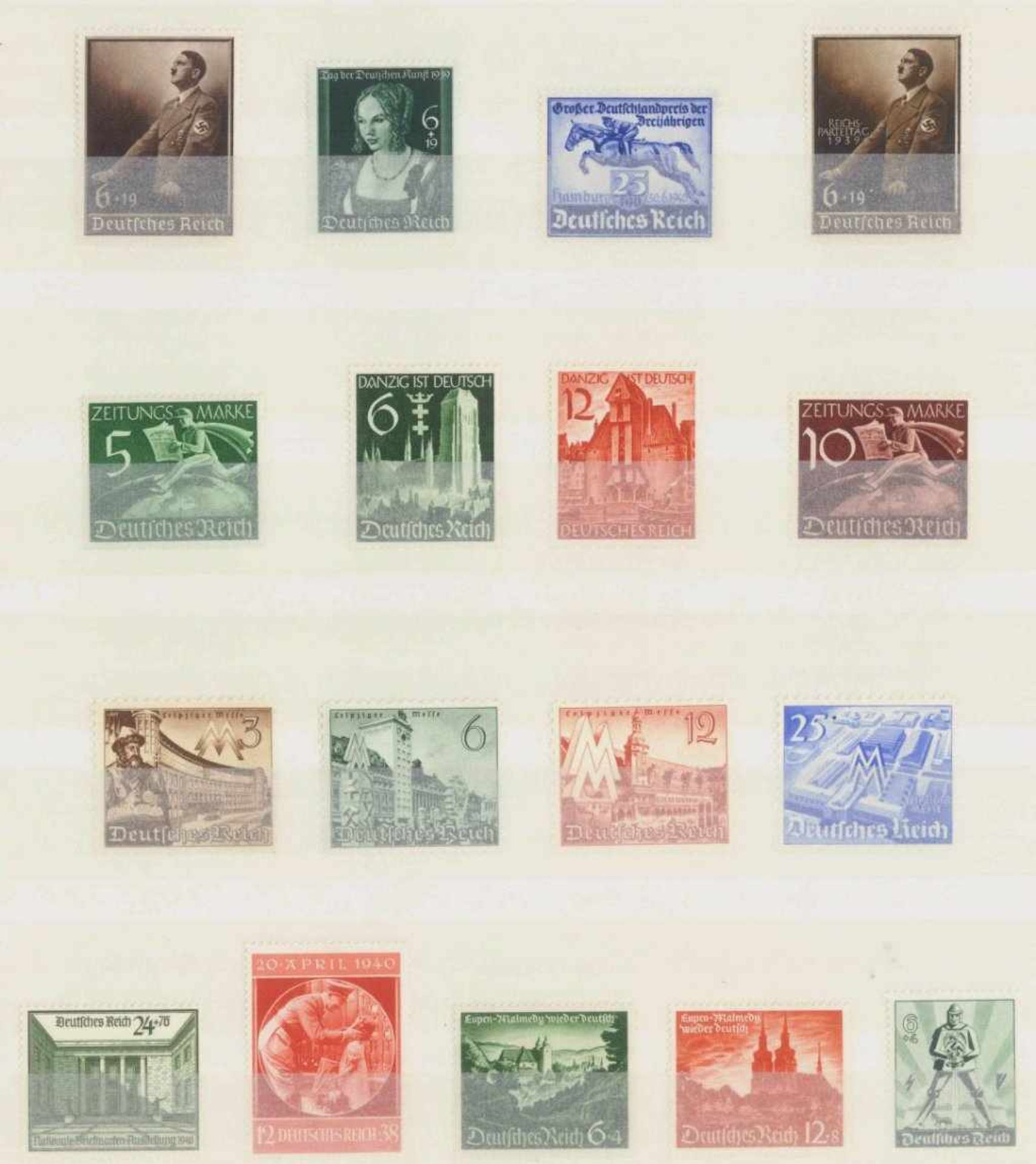 III. REICH 1939/1940, elf komplette AusgabenMichelnummern 694, 700, 701, 714-715, Z 738- Z 739,