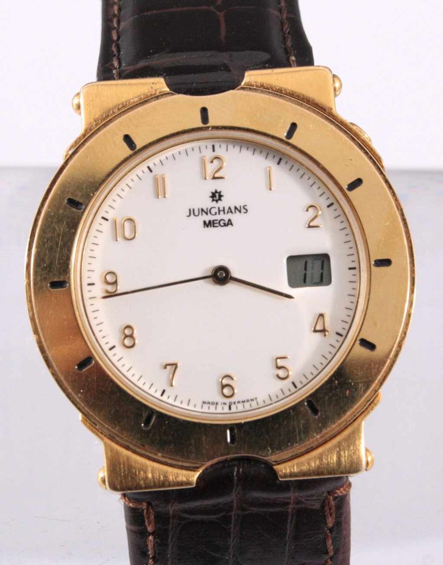 Herrenarmbanduhr Junghans MegaFunk-Armbanduhr mit original Armband, läuft, SekundengenaueAnzeige von - Bild 2 aus 2
