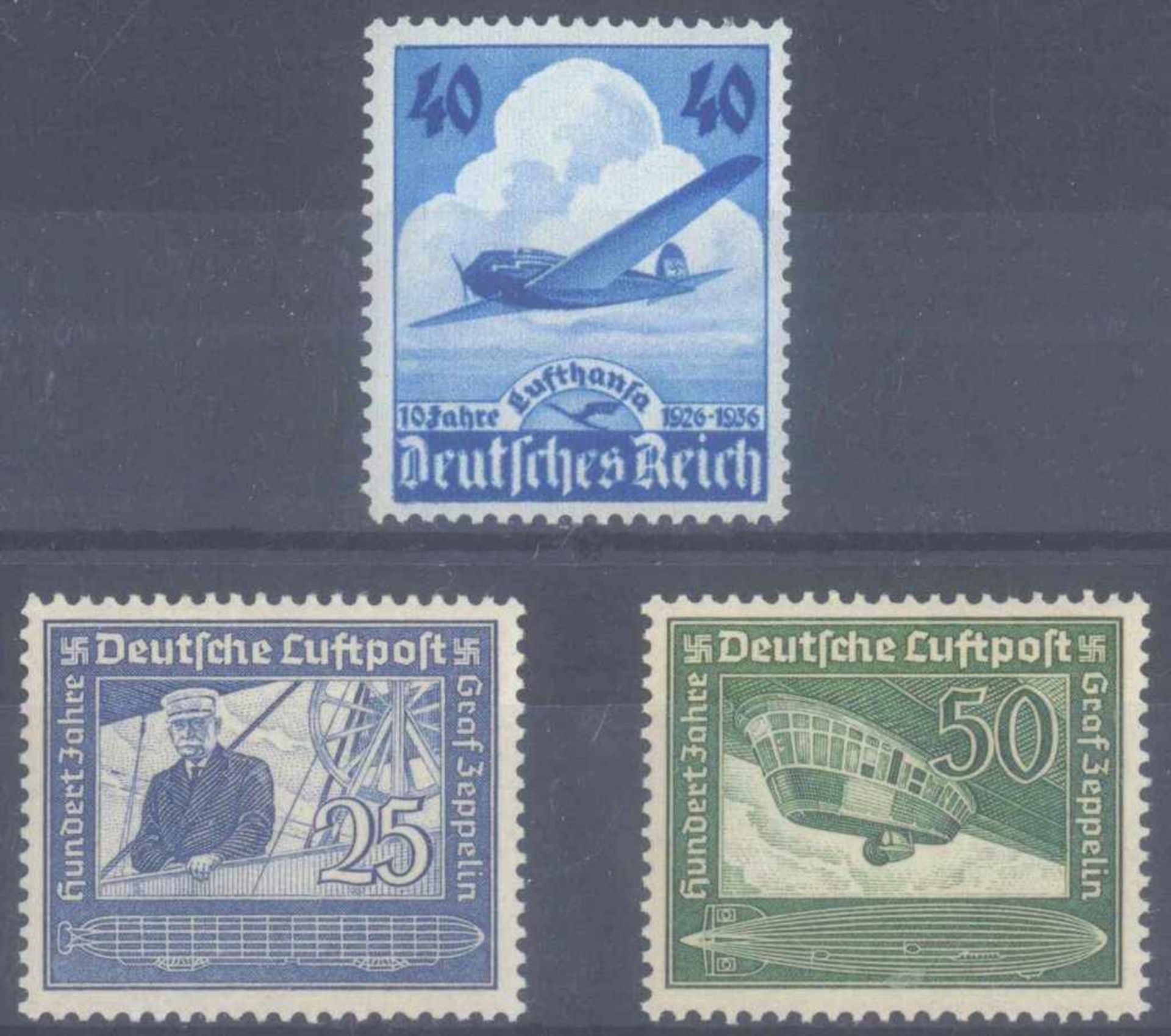 III. REICH 1936/1938, 10 Jahre Lufthansa und ZeppelinMichelnummern 603 und 669-670, postfrisch