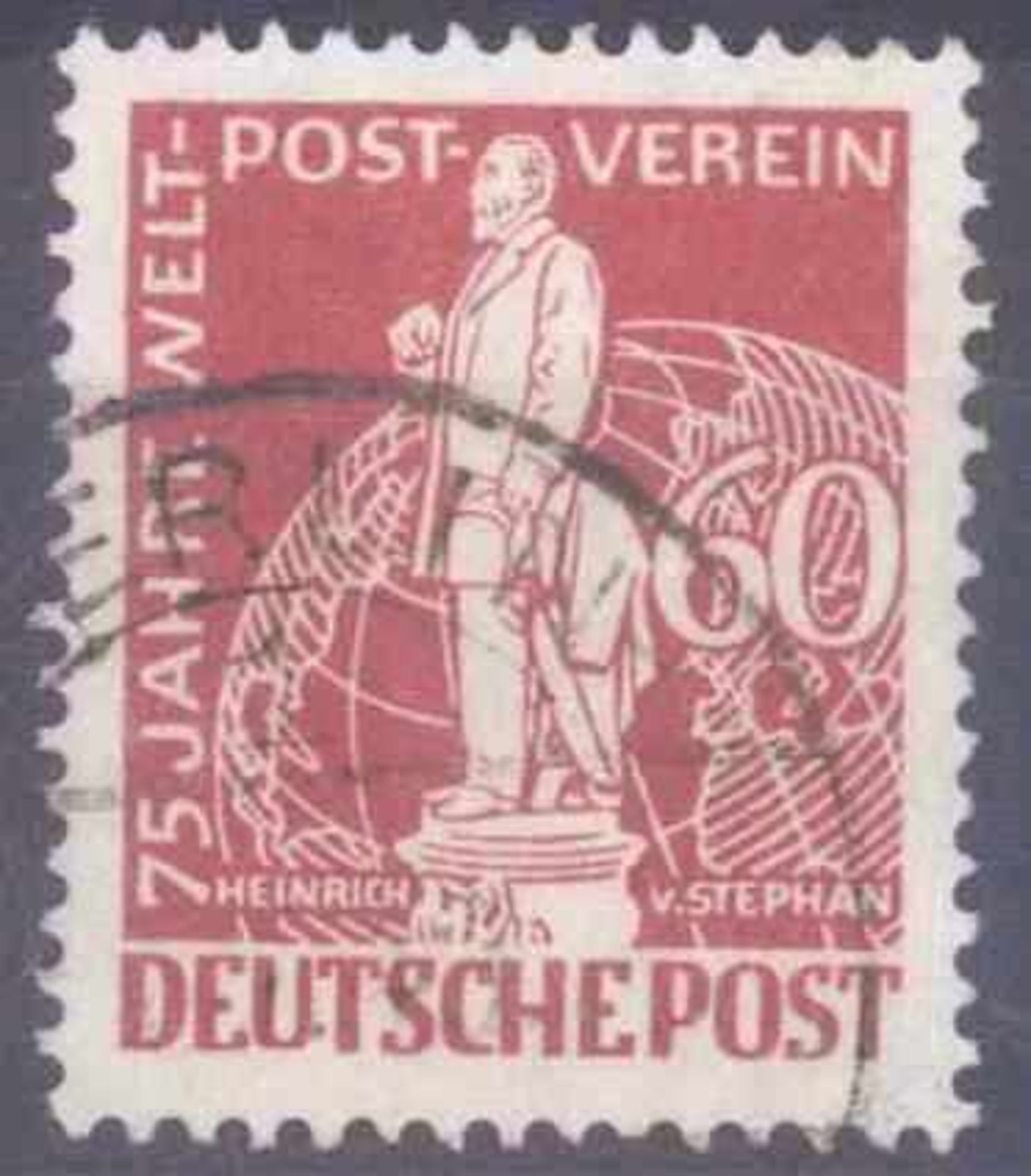 1949 BERLIN, 60 Pf. Stephan Plattenfehler I, KW 130,-"UT von DEUTSCHE unten beschnitten",