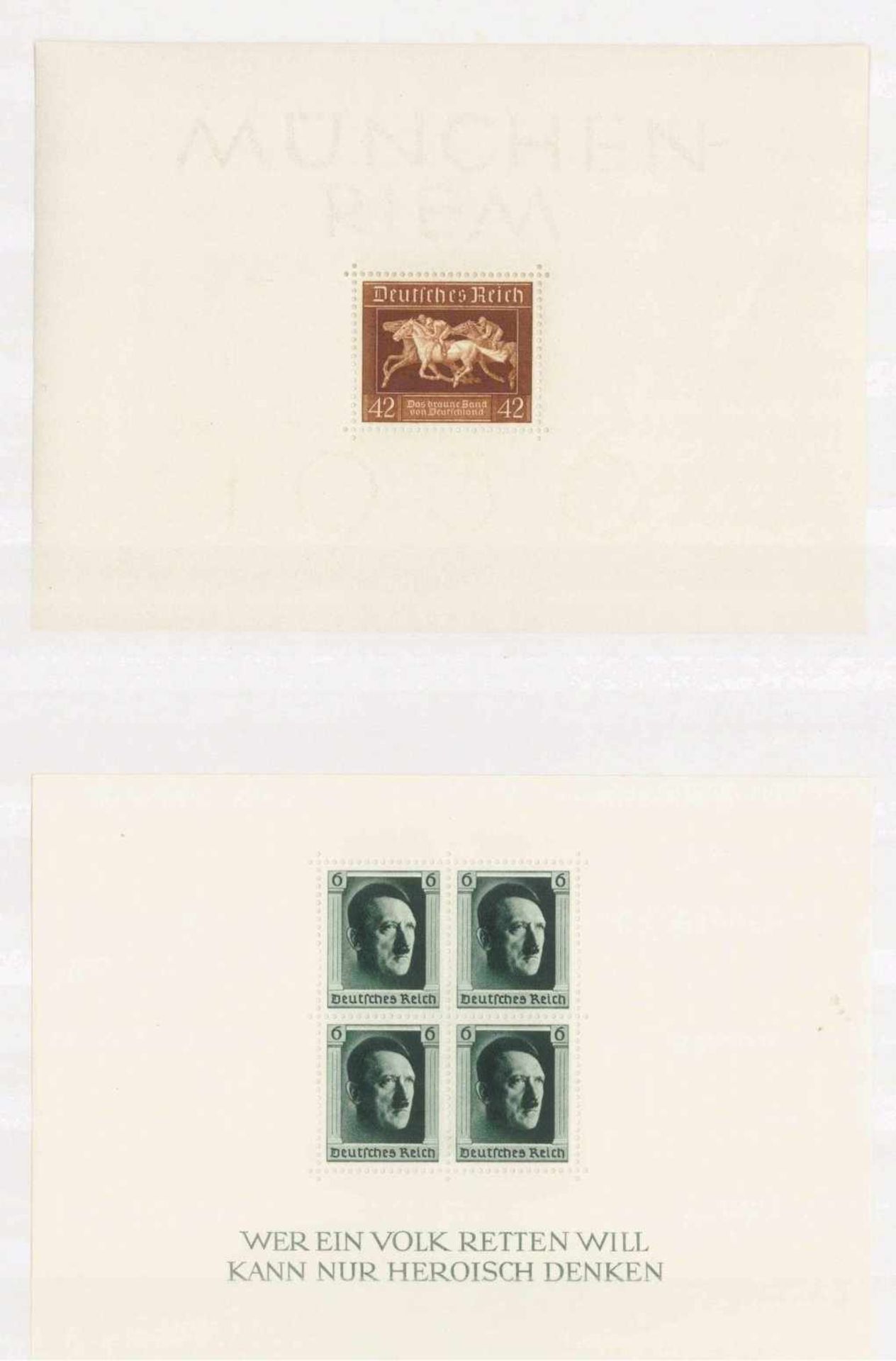 III. REICH 1936/1937, Braune Band - und Hitler -BlockMichelnummern Block 4 und 7, je Originalmaße,