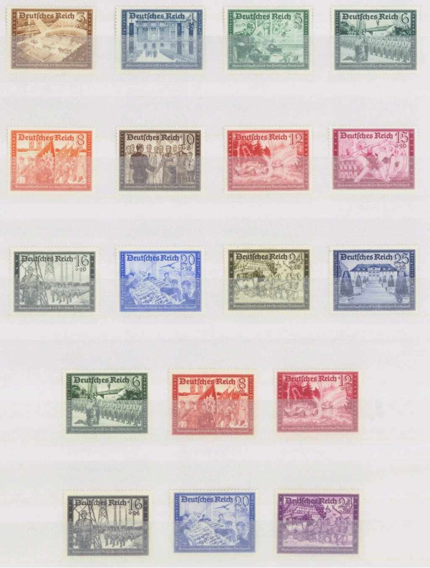 III. REICH 1939/41, Kameradschaftsblock Reichspost (I+II)Michelnummern 702 bis 713 und 773-778,