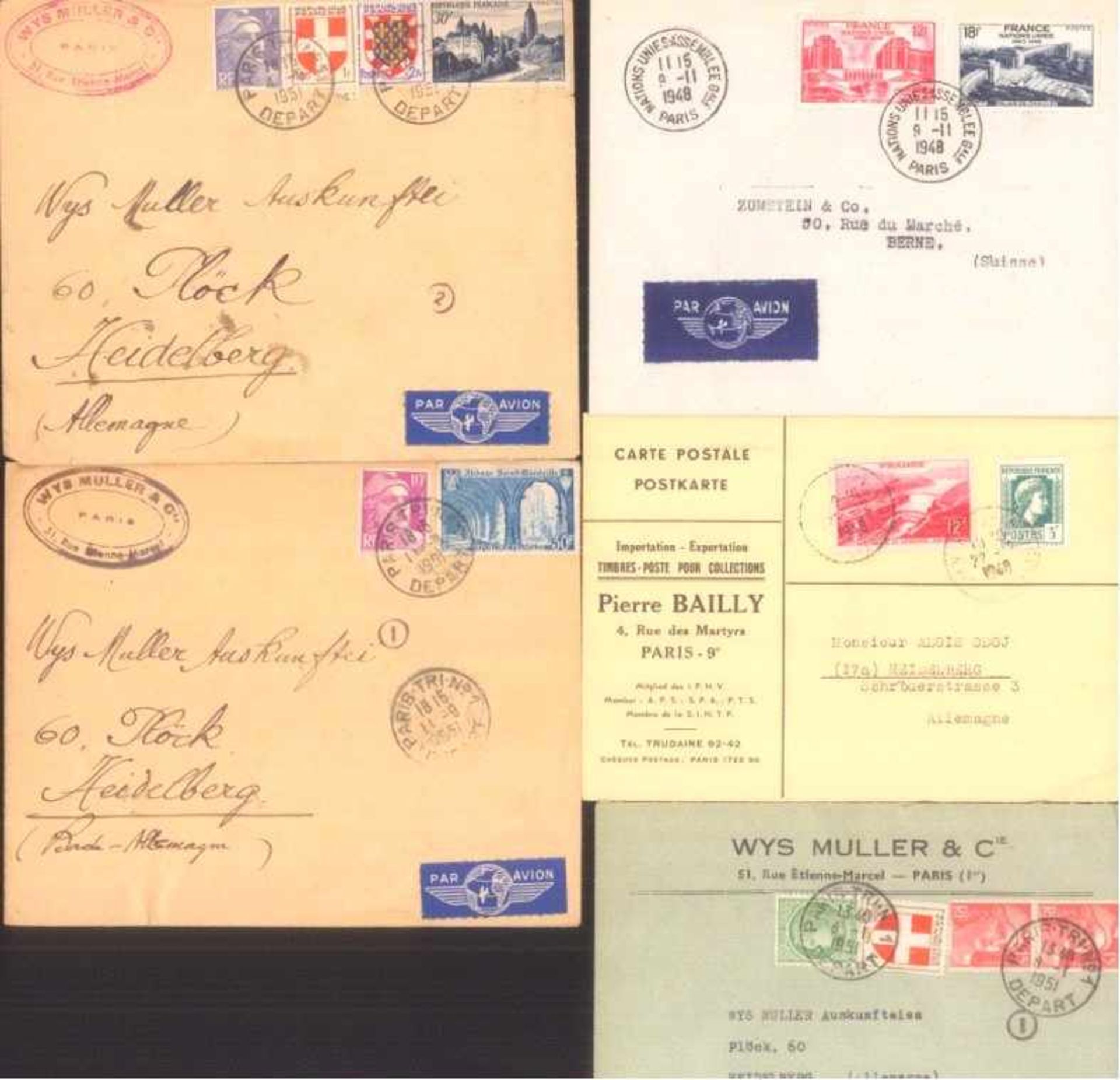 FRANKREICH 1948-1955, Belegelot, mit Luftpost!Lot von 23 Belegen aus 1948-1955. Fast alle nach - Bild 2 aus 4