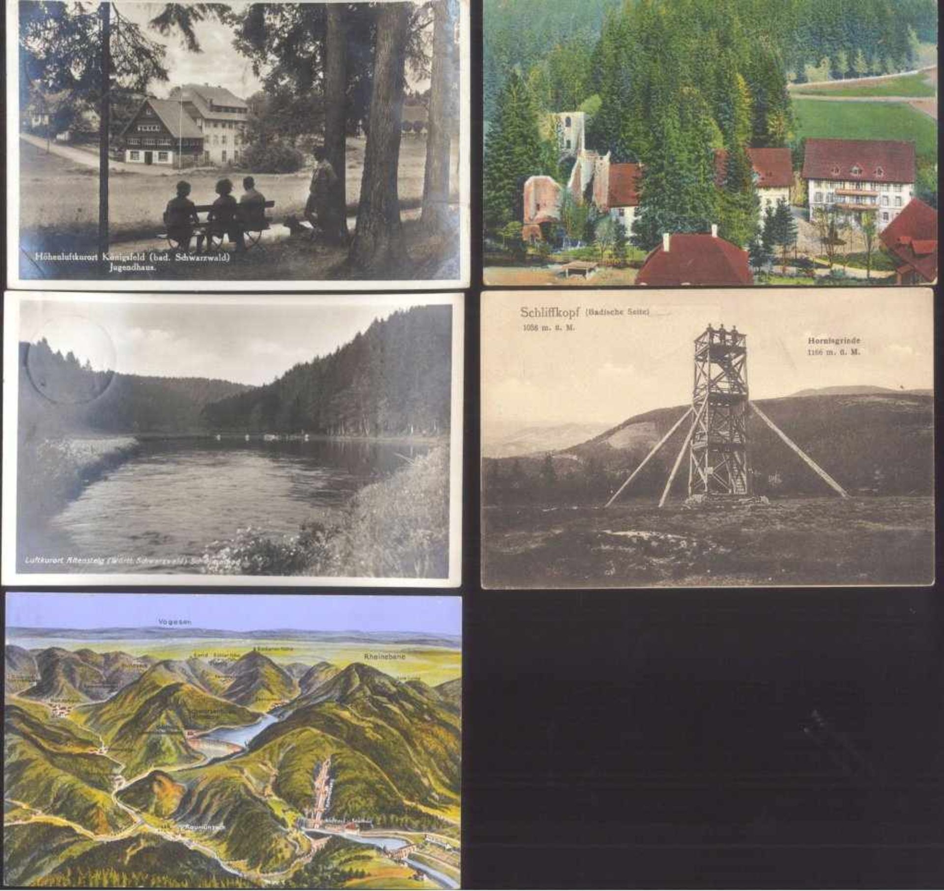 DEUTSCHES REICH - SCHWARZWALD5 verschiedene gelaufene / ungelaufene Ansichtskarten aus1914 bis 1937.
