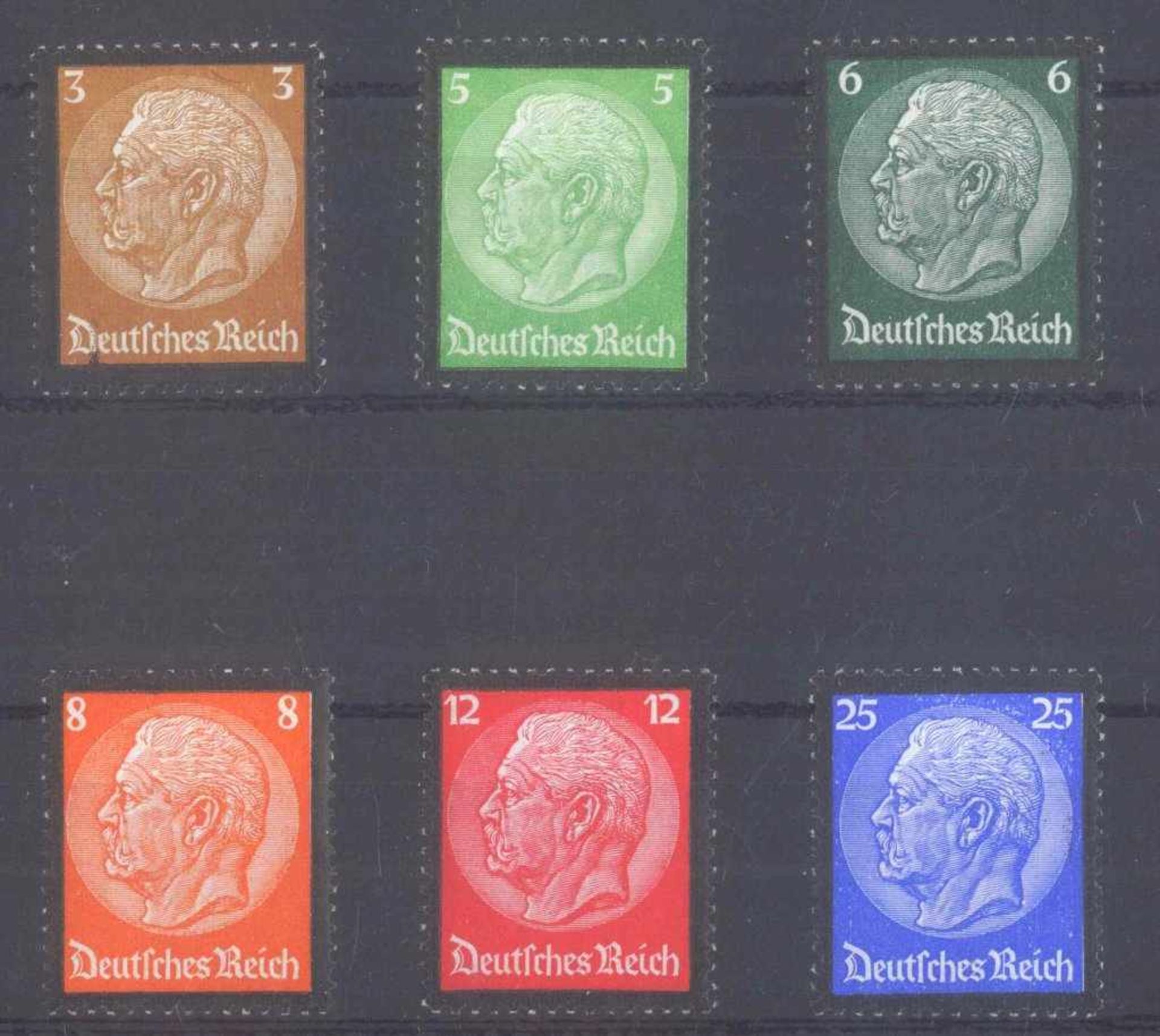 III. REICH 1934, Hindenburg TrauerrandMichelnummern 548 bis 553, postfrisch Pracht, Katalogwert150,-