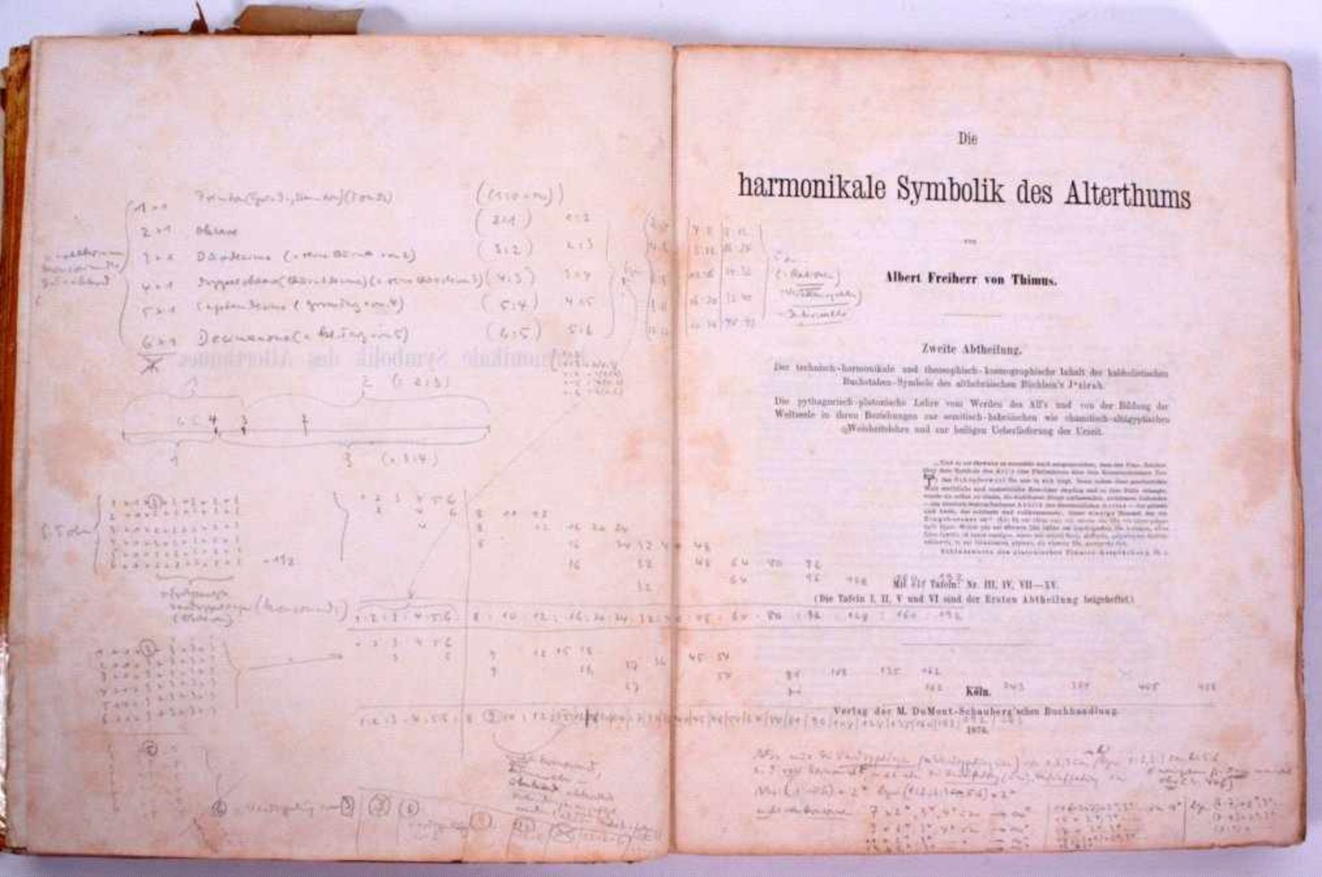 Thimus, von Freiher Albert. Die harmonikale Symbolik desAltertums, 1. und 2. Abteilung Köln 1868/76, - Bild 2 aus 2