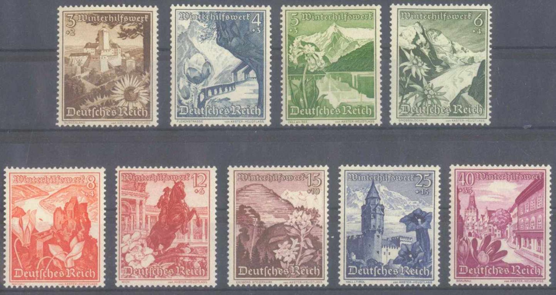 III. REICH 1938, Winterhilswerk OstmarkMichelnummern 675 bis 683, postfrisch Luxus, Katalogwert100,-