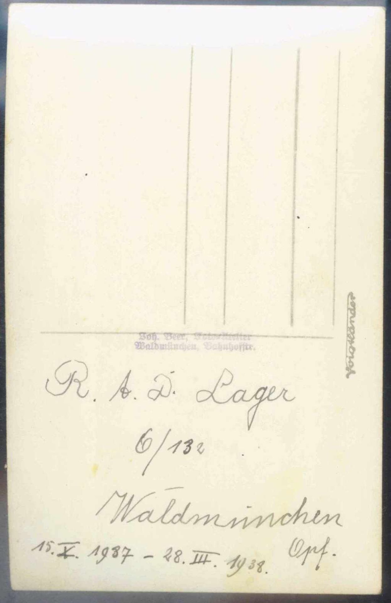III. REICH, seltene Fotopostkarte R.A.D. LAGER WALDMÜNCHENmit rückseitiger handschriftlicher - Bild 2 aus 2