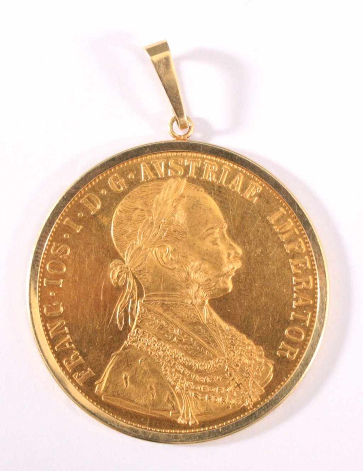 4 Dukaten Österreich Kaiser Franz Joseph I.986 Gold, Fassung aus 585 Gold, ca. 15,6 g