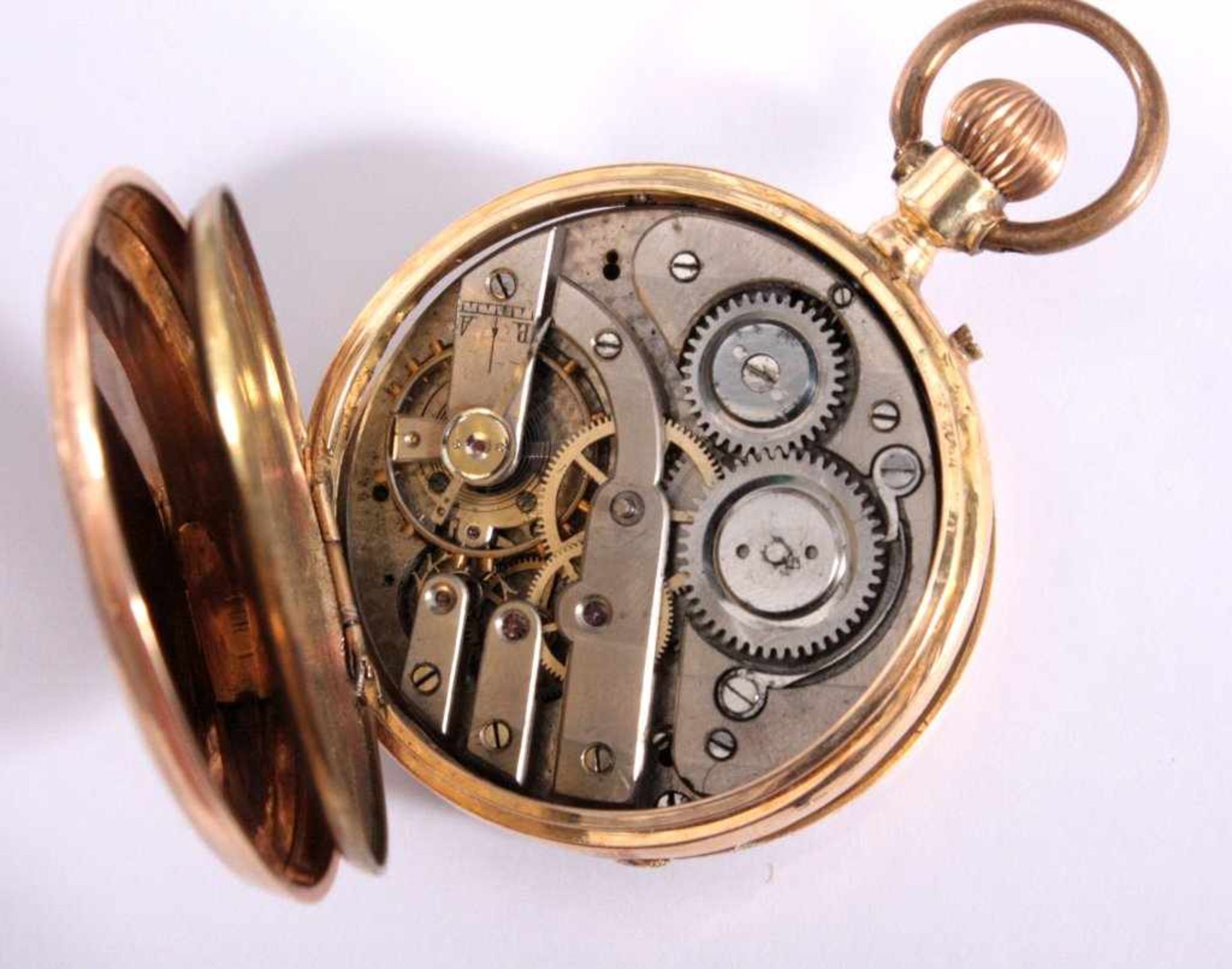 Herrentaschenuhr um 190014 kt Gelbgold im Uhren Deckel nummeriert 48412,Emailziferblatt mit - Bild 3 aus 3