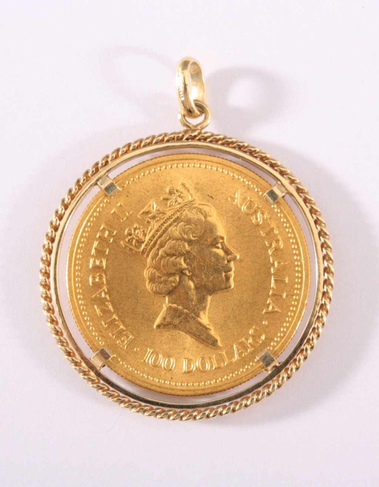 Australien, Elizabeth II., 100 Dollars von 1987999 Feingold, gefasst, Fassung aus 585/000 GG, 35,9