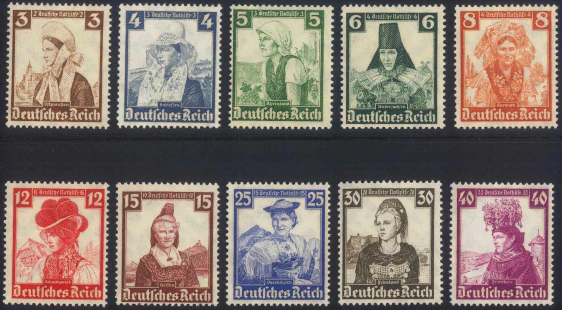 III. Reich 1935, Deutsche Nothilfe - TrachtenMichelnummern 588-597, postfrisch Luxus, Katalogwert