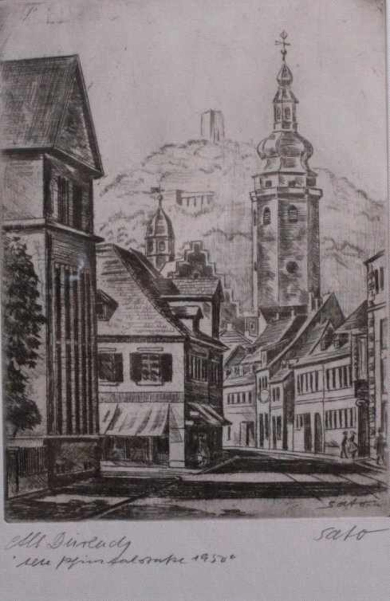 Durlach. Von Hardy Schneider-Sato (1919 -200)Zwei Radierungen, "Alt Durlach - Alte Pfinztalstrasse - Bild 2 aus 3