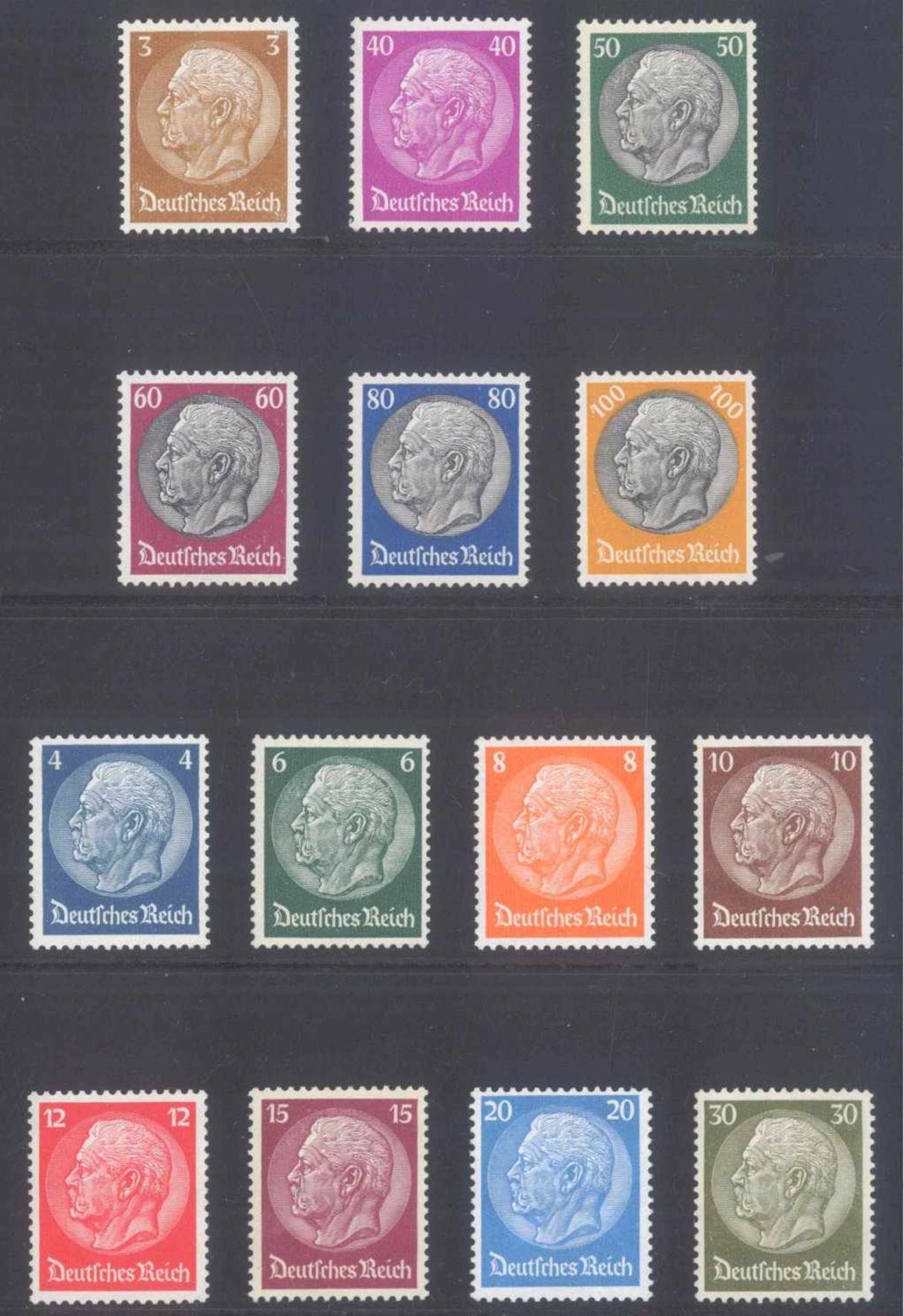 III. Reich 1933, Hindenburg, Wasserzeichen WaffelnMichelnummern 482-495, postfrisch Luxus/Pracht,bis