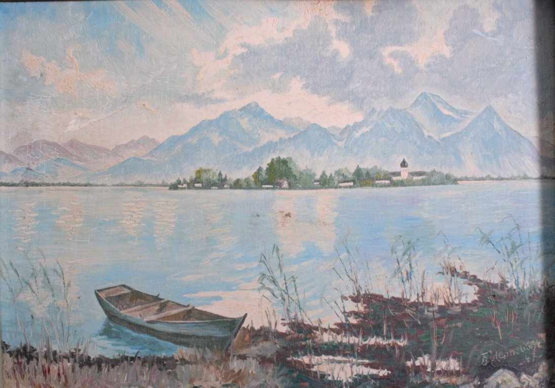 Starnberger SeeÖl auf Holz gemalt, unten rechts signiert Henneböhl 47,gerahmt, ca. 38 x54 cm. - Bild 2 aus 3