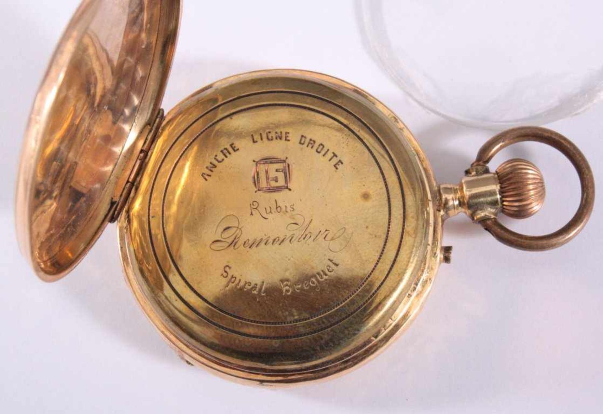Herrentaschenuhr um 190014 kt Gelbgold im Uhren Deckel nummeriert 48412,Emailziferblatt mit - Bild 2 aus 3