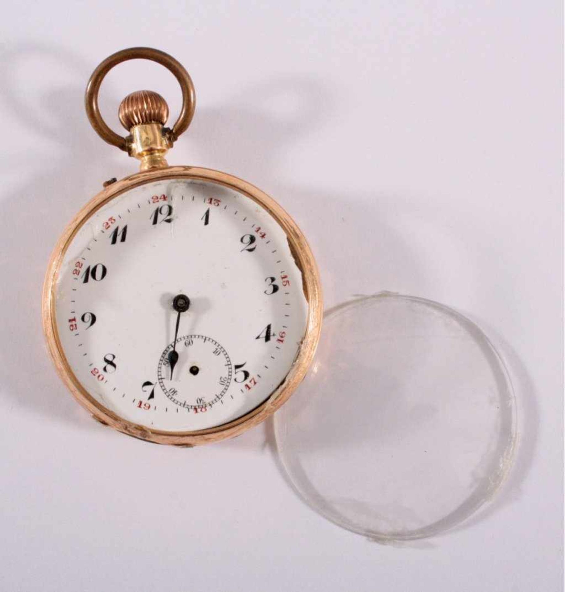 Herrentaschenuhr um 190014 kt Gelbgold im Uhren Deckel nummeriert 48412,Emailziferblatt mit