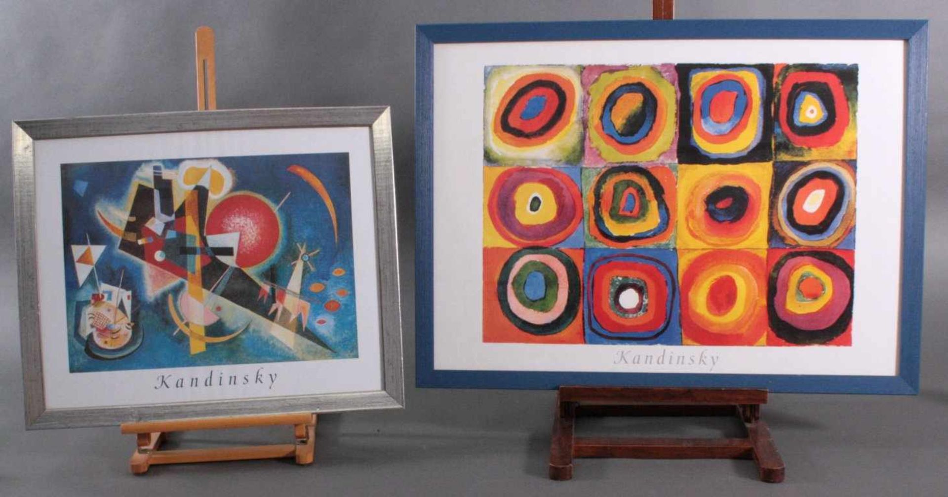 2 Kandinsky PlakateGerahmt, "Farbstudie Quadrate Und Konzentrische Kreise" ca.54 x 41 und "im blauen