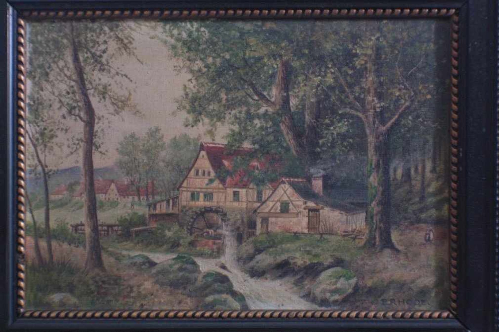 P. Rhode um 1850/1900Öl/Lwd, "Bachlandschaft und Mühle", unten rechts signiert,gerahmt, Maße ca. - Bild 2 aus 3