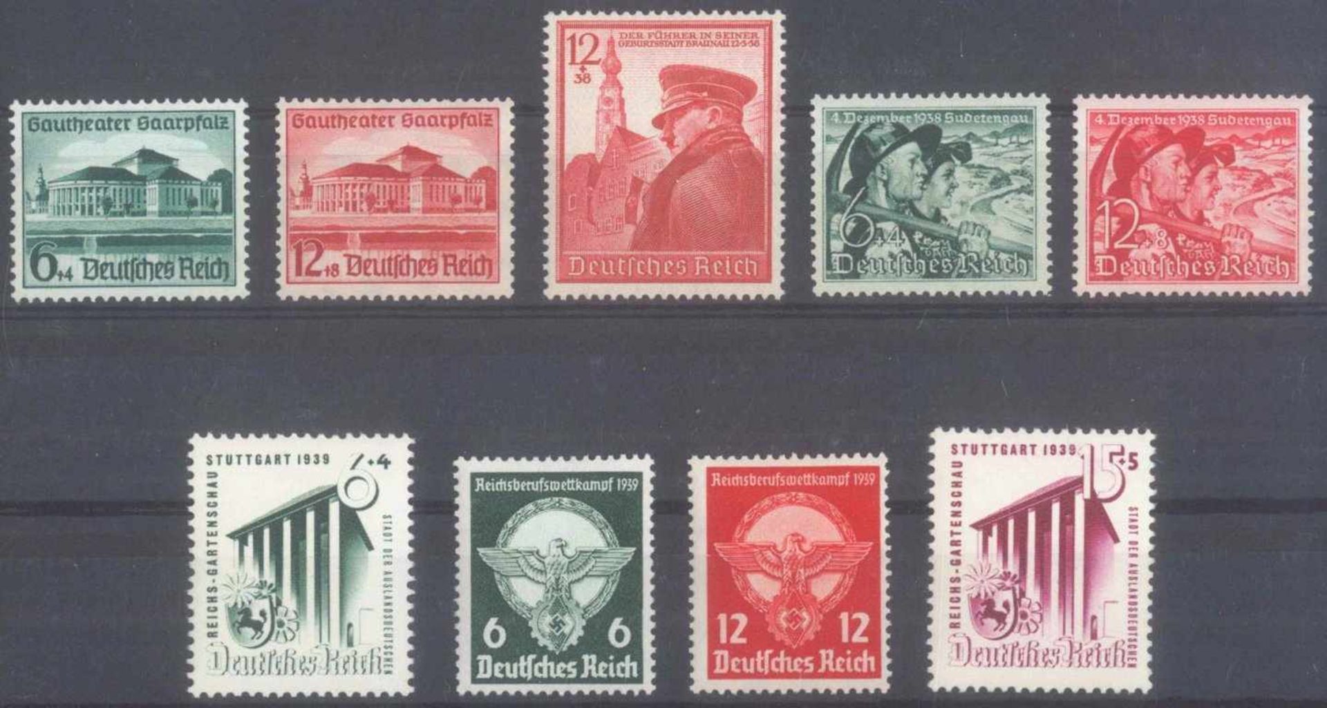 III. REICH 1938/1939, fünf komplette Ausgaben, KW 120 EuroMichelnummern 673-674, 684-685 und 689-