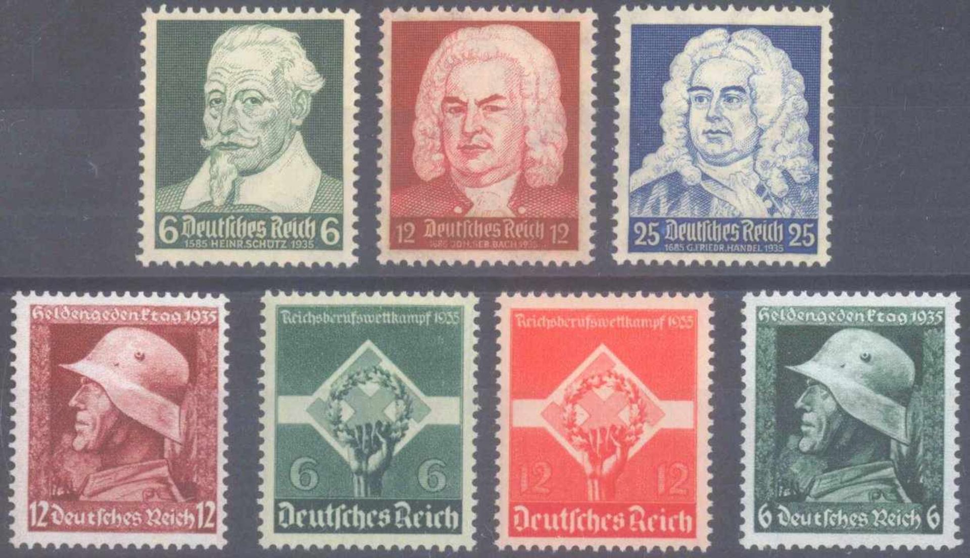 III. Reich 1935, 3 komplette SätzeMichelnummern 569x/570x -575, je postfrisch Luxus,