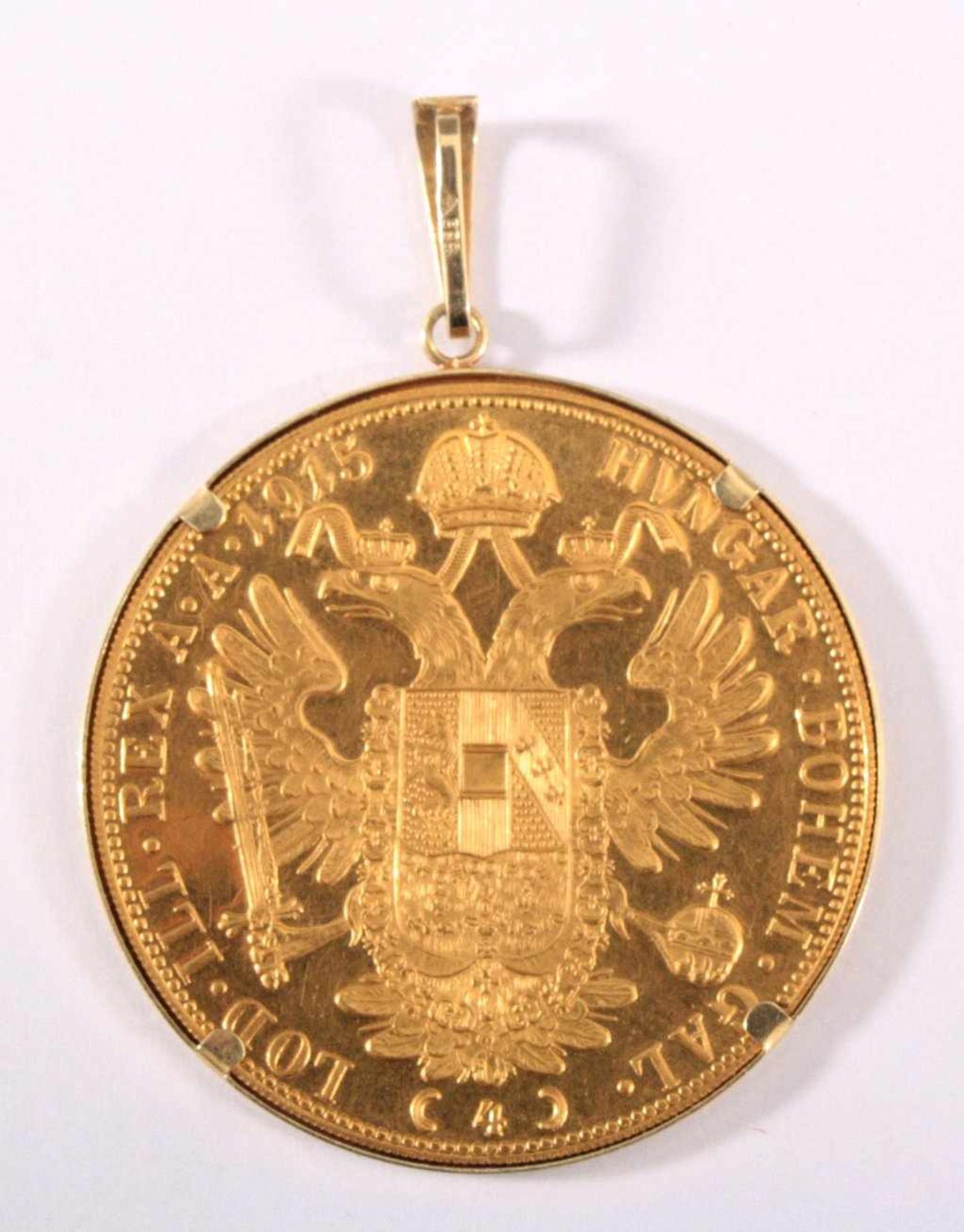 4 Dukaten Österreich Kaiser Franz Joseph I.986 Gold, Fassung aus 585 Gold, ca. 15,6 g - Bild 2 aus 2