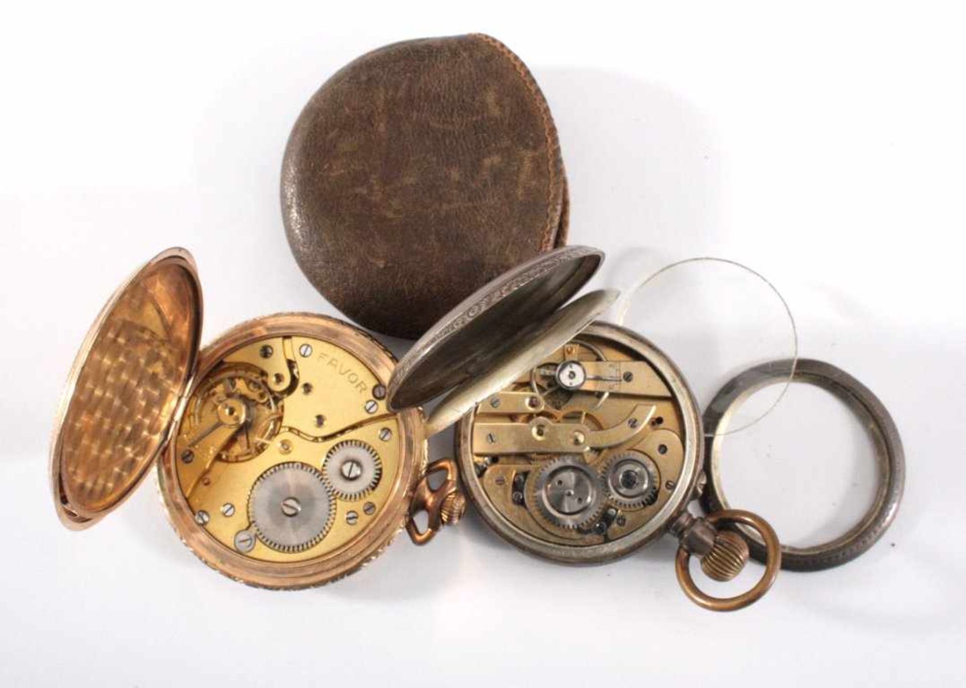 2 Taschenuhren1 Sprungdeckel-Taschenuhr der Marke Favor, vergoldetesGehäuse, Zifferblatt mit - Bild 2 aus 3
