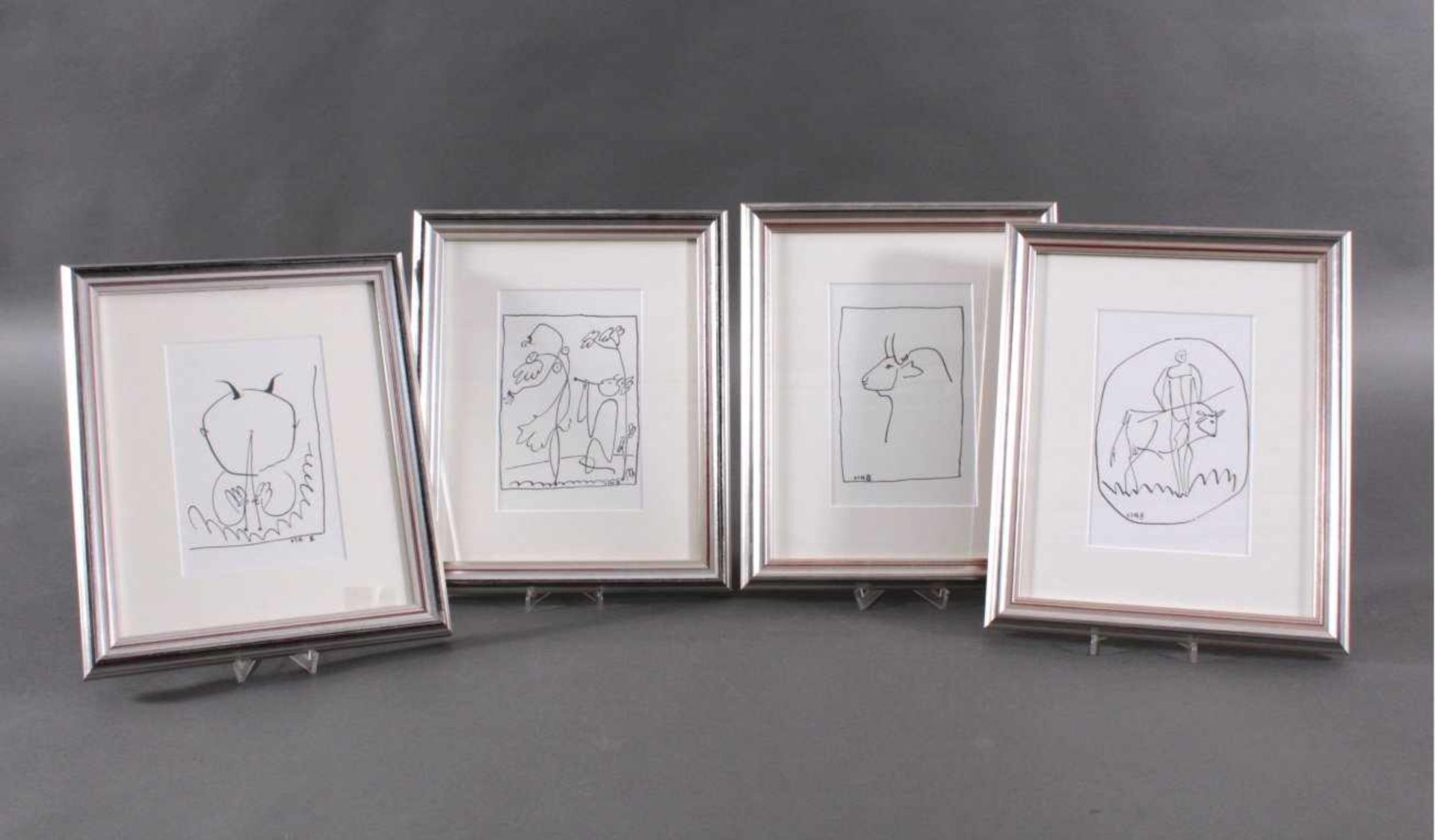 4 Lithographische AbzügeSkizzen aus dem Picasso/Tardieu Zyklus, 1958. Alle