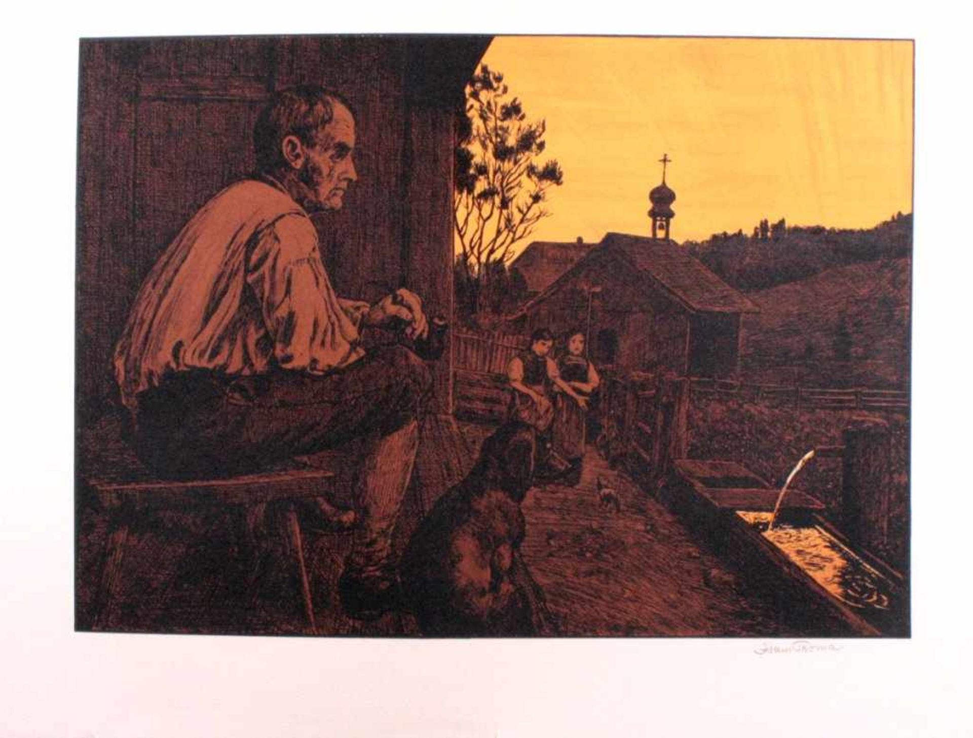 Hans Thoma 1839-1924. Abendruhe (1907)Farbgraphik, unten rechts mit Bleistift signiert,ca. 35,8 x