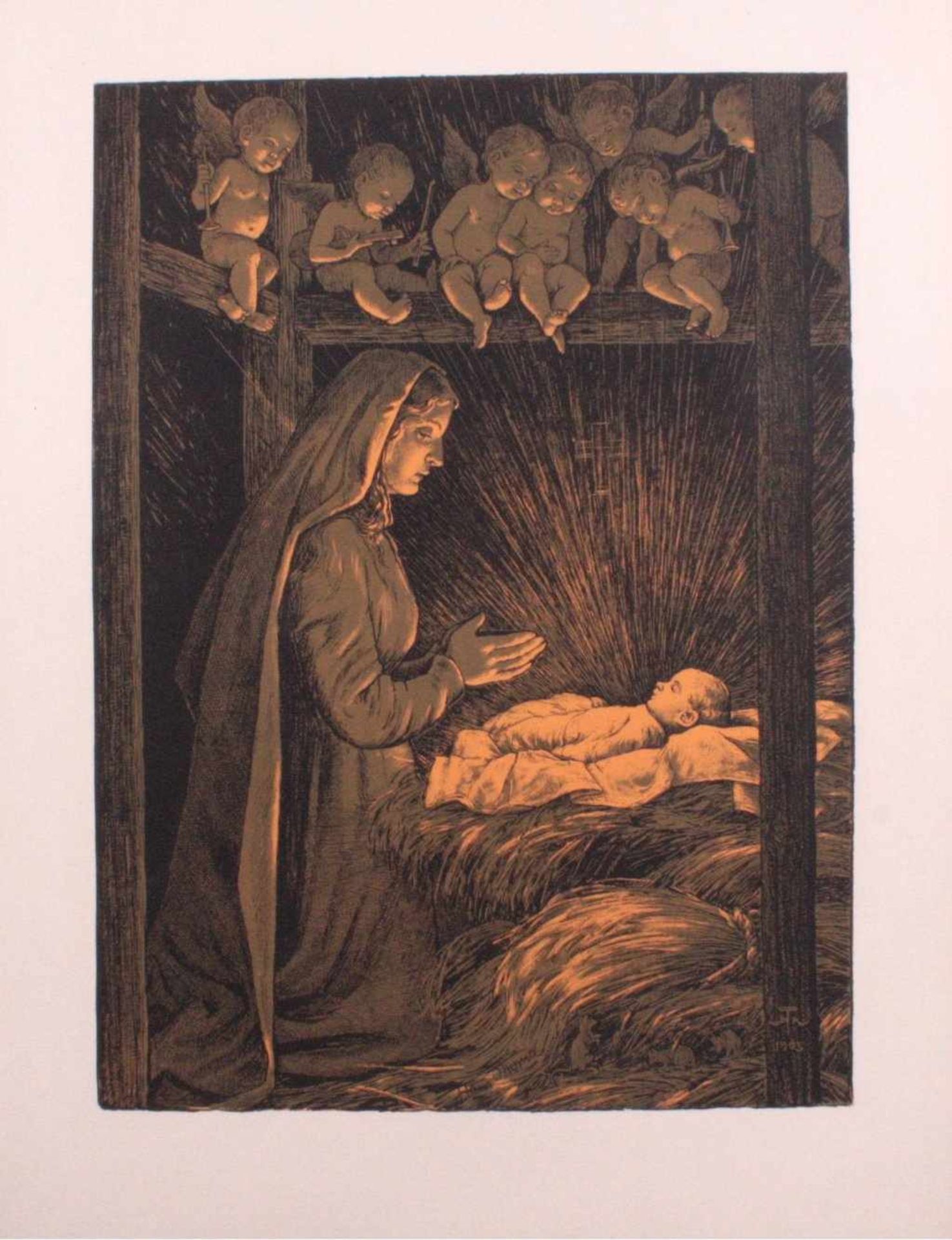 Hans Thoma 1839-1924. Heilige Maria mit dem Jesuskind (1903)Farbgraphik, in der Platte monogrammiert