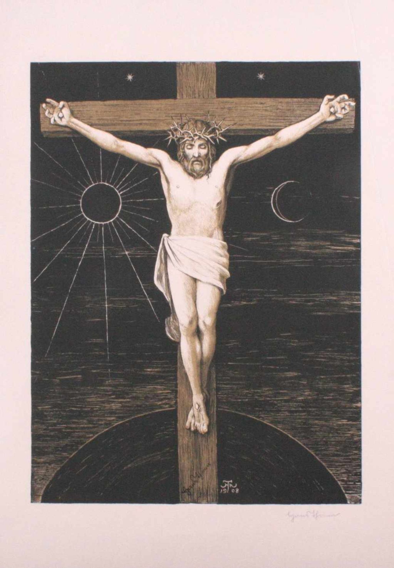 Hans Thoma 1839-1924. Jesus am Kreuz (1903)Lithographie, in der Platte monogrammiert und datiert,