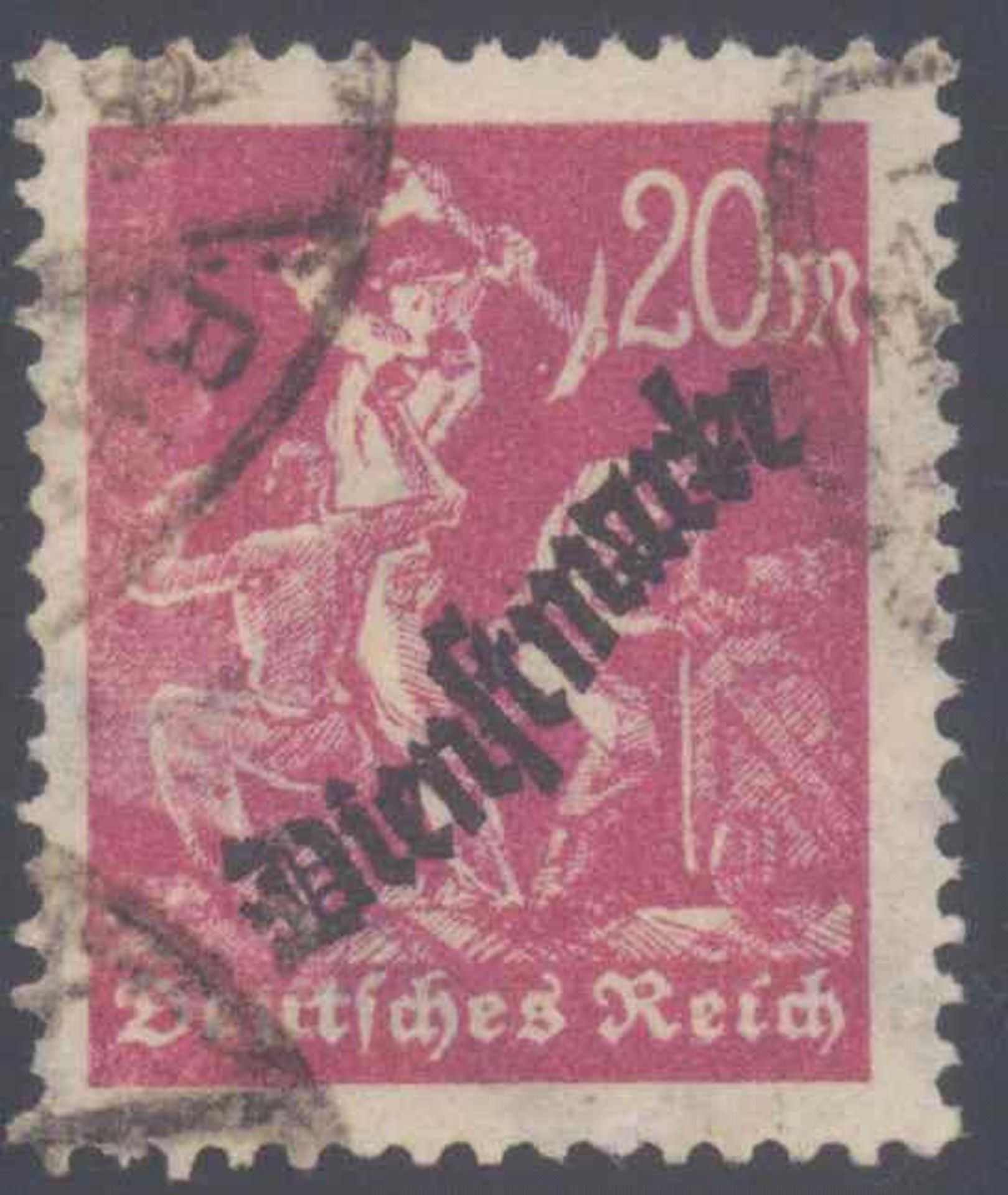 1923 DEUTSCHES REICH - INFLA Dienstmarke, Wz. Y, 20 PfennigBergmann, Schlangenaufdruck, mit