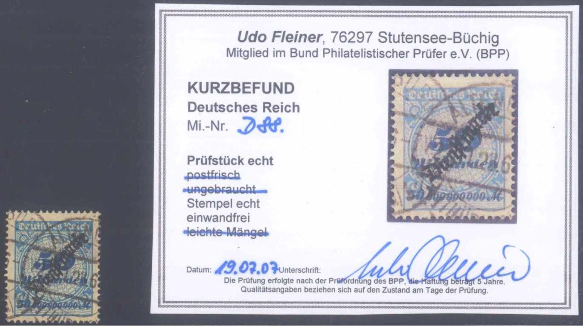 1923 DEUTSCHES REICH - INFLA Dienstmarke, 50 MilliardenMark, Ziffer in Rosette, Schlangenaufdruck,