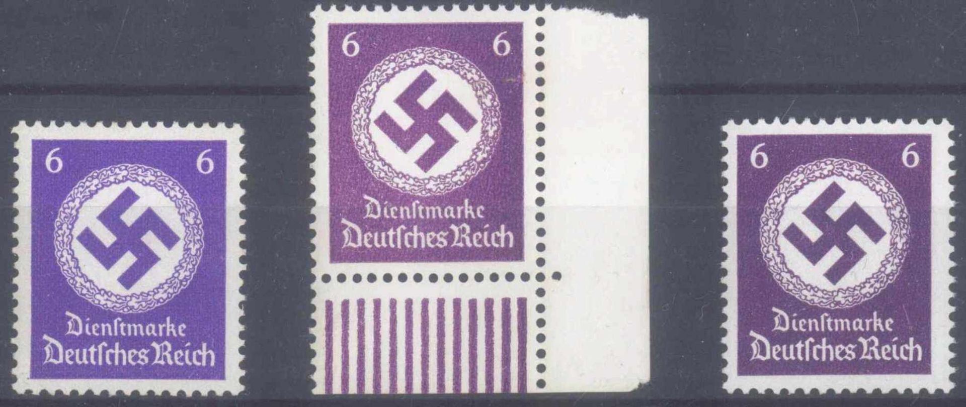 1942/1944 III. REICH - Dienstmarke, 6 PfennigHakenkreuz in allen 3 möglichen Farben, die "a" und "b"