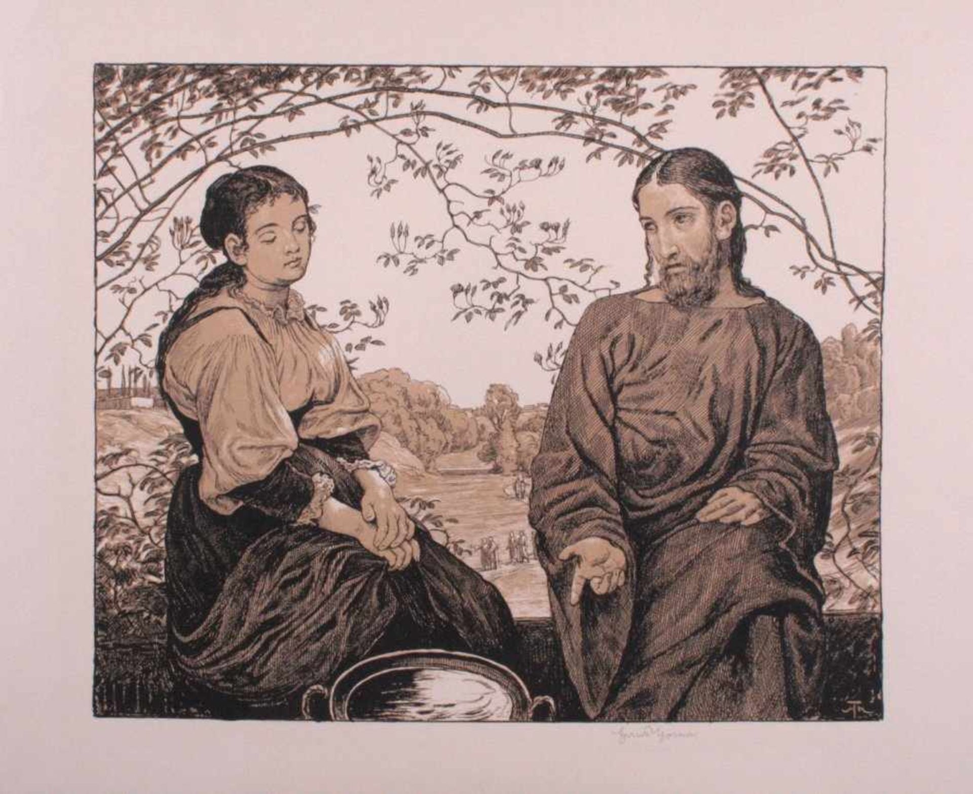 Hans Thoma 1839-1924. Christus und die Samariterin (1903)Farblithographie, in der Platte mit