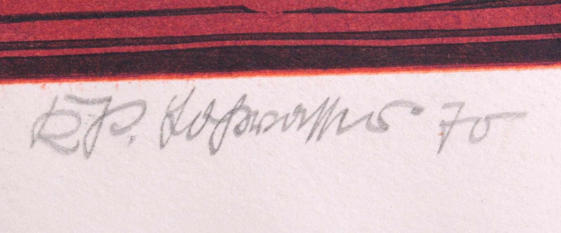 Farblithographie "Interieur"Unten rechts mit Bleistift signiert und datiert 70, 40/50,ca. 42 x 59 - Bild 2 aus 2