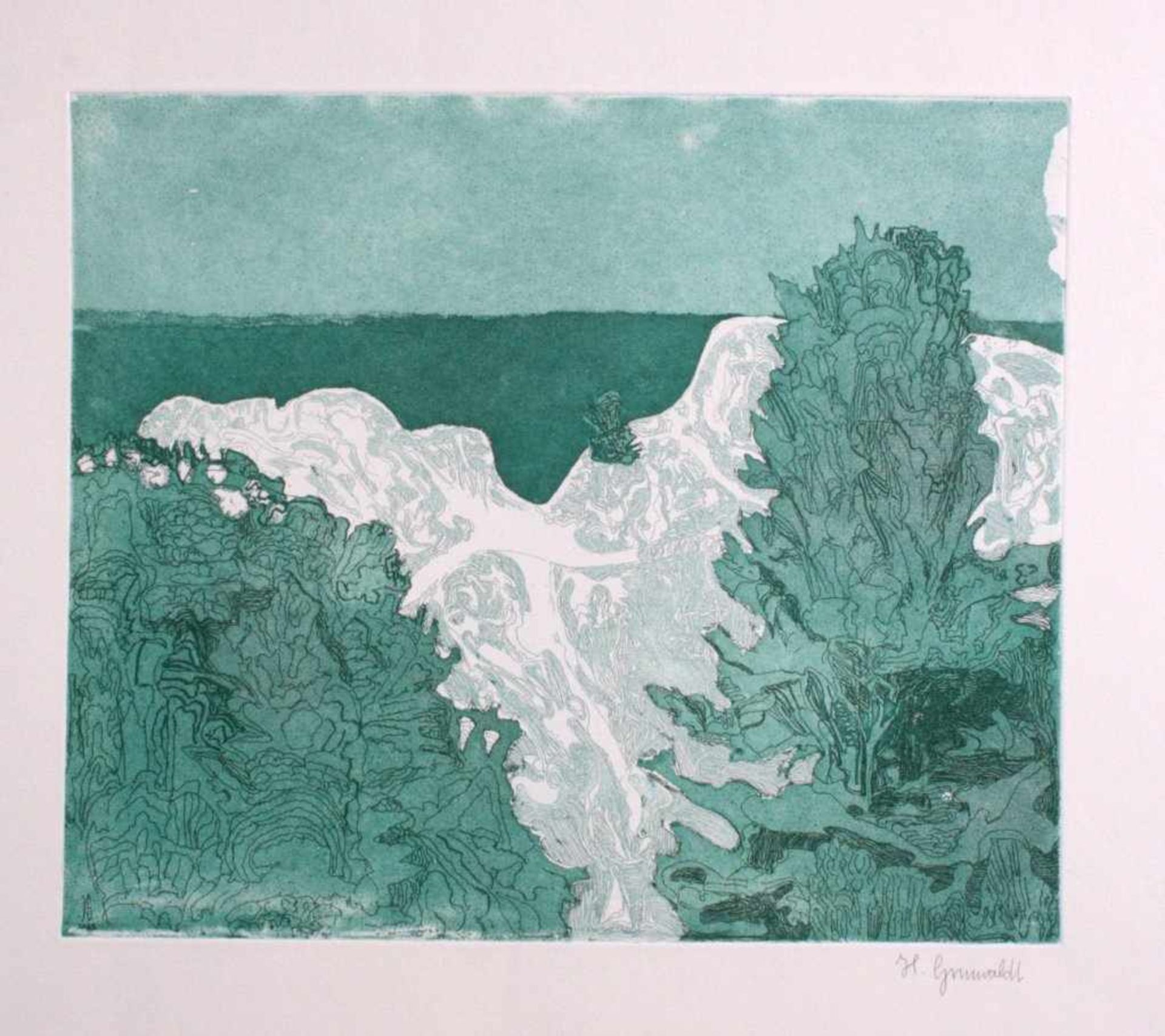 Herbert Grunwaldt (1928) "Wasserfall"Farblithographie, unten rechts mit Bleistift signiert,ca. 36