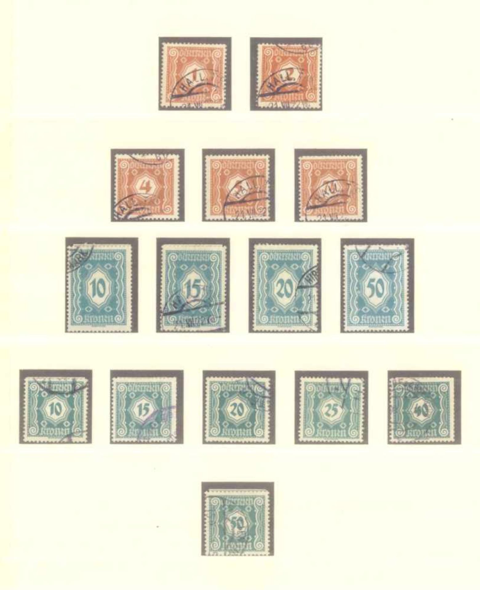 ÖSTERREICH 1919-1924, Portomarkengestempelte Sammlung in LINDNER T-Falzlosvordrucken,komplett - Bild 4 aus 5