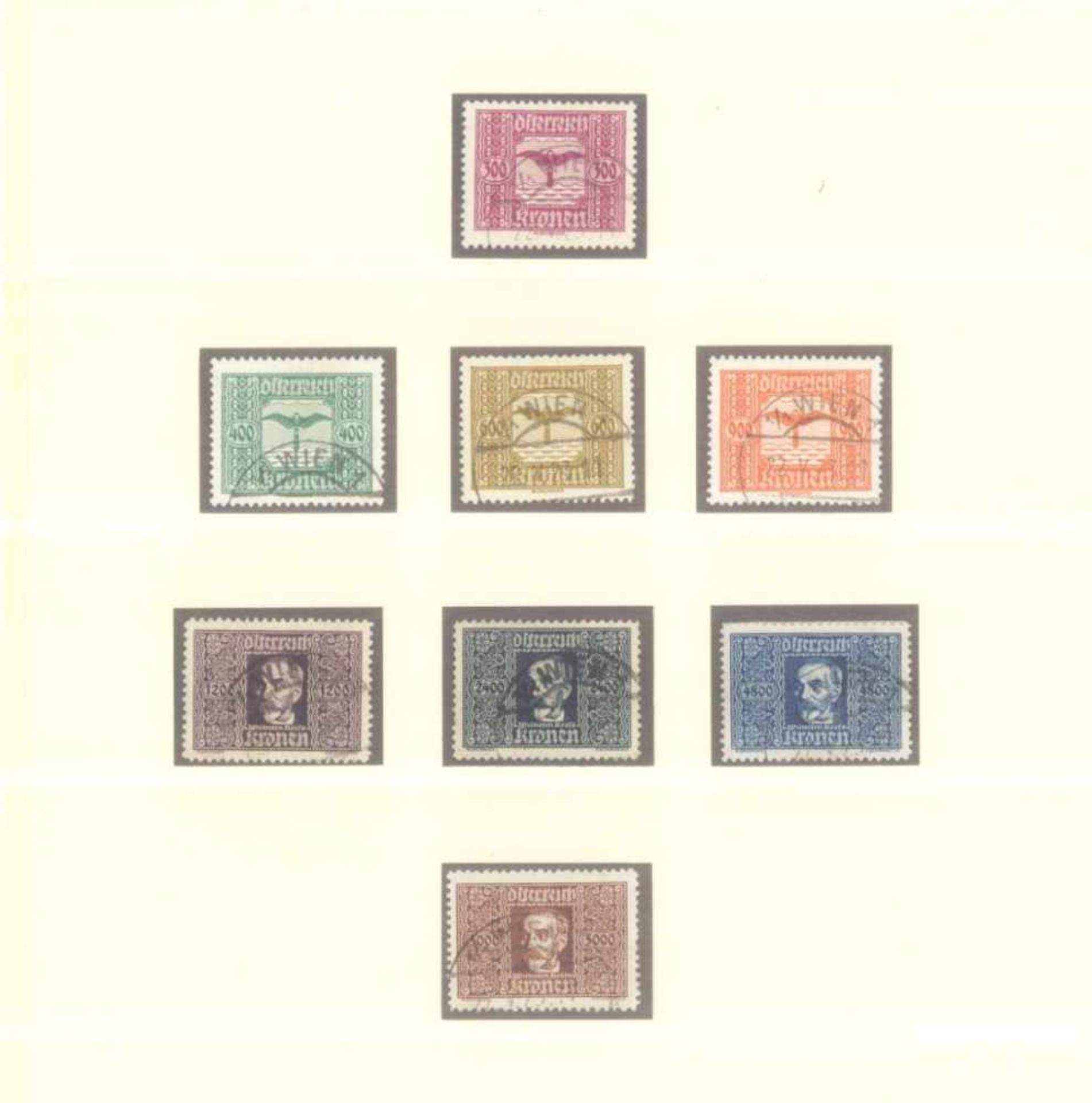 ÖSTERREICH 1918-1924gestempelte Sammlung in LINDNER T-Falzlosvordrucken,komplett gescannt. Dabei - Image 14 of 15