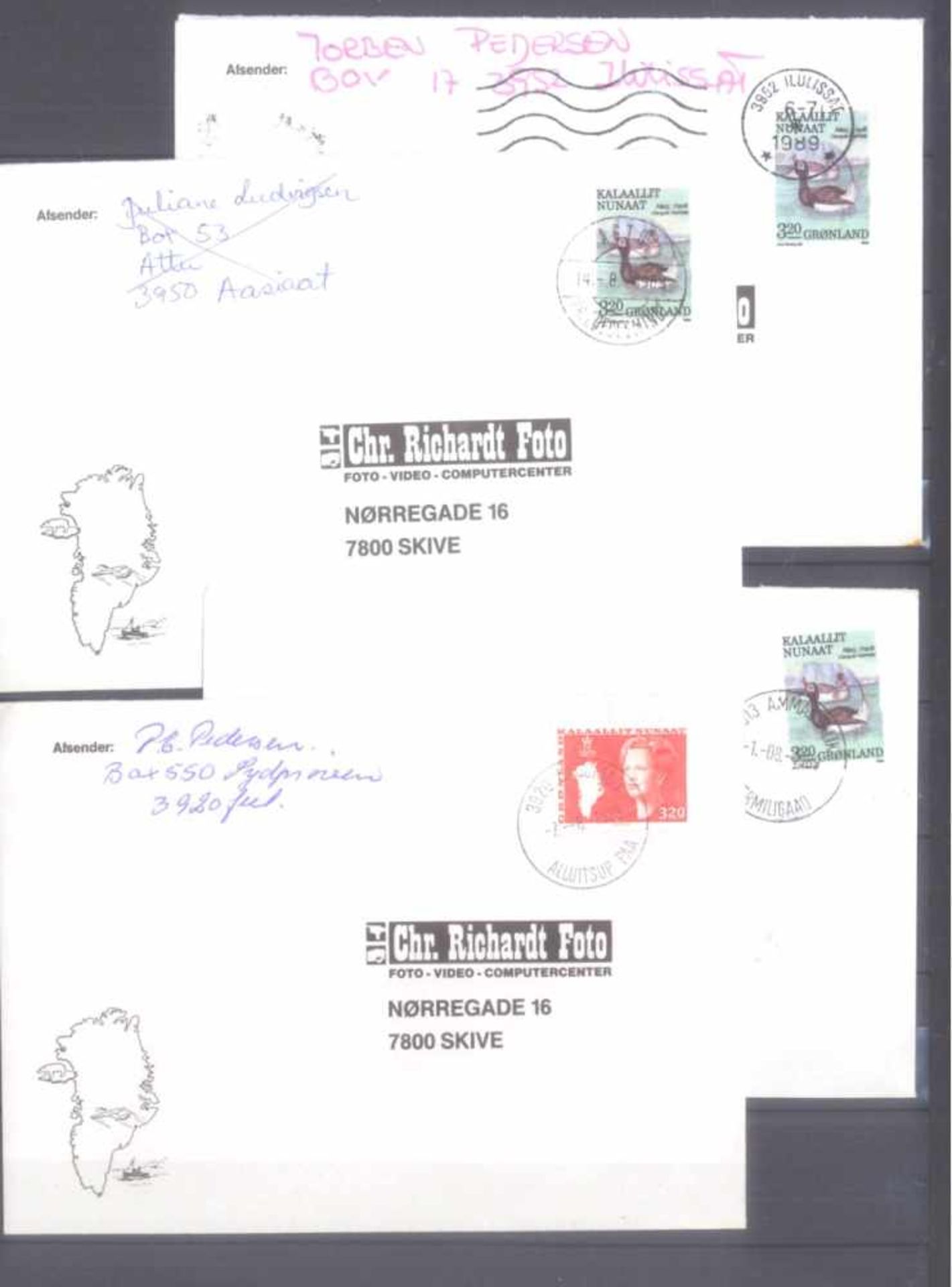 GRÖNLAND 1963-1989sauber gestempelte Partie mit Marken und 20 Bedarfsbriefenauf Steckseiten. - Bild 2 aus 3