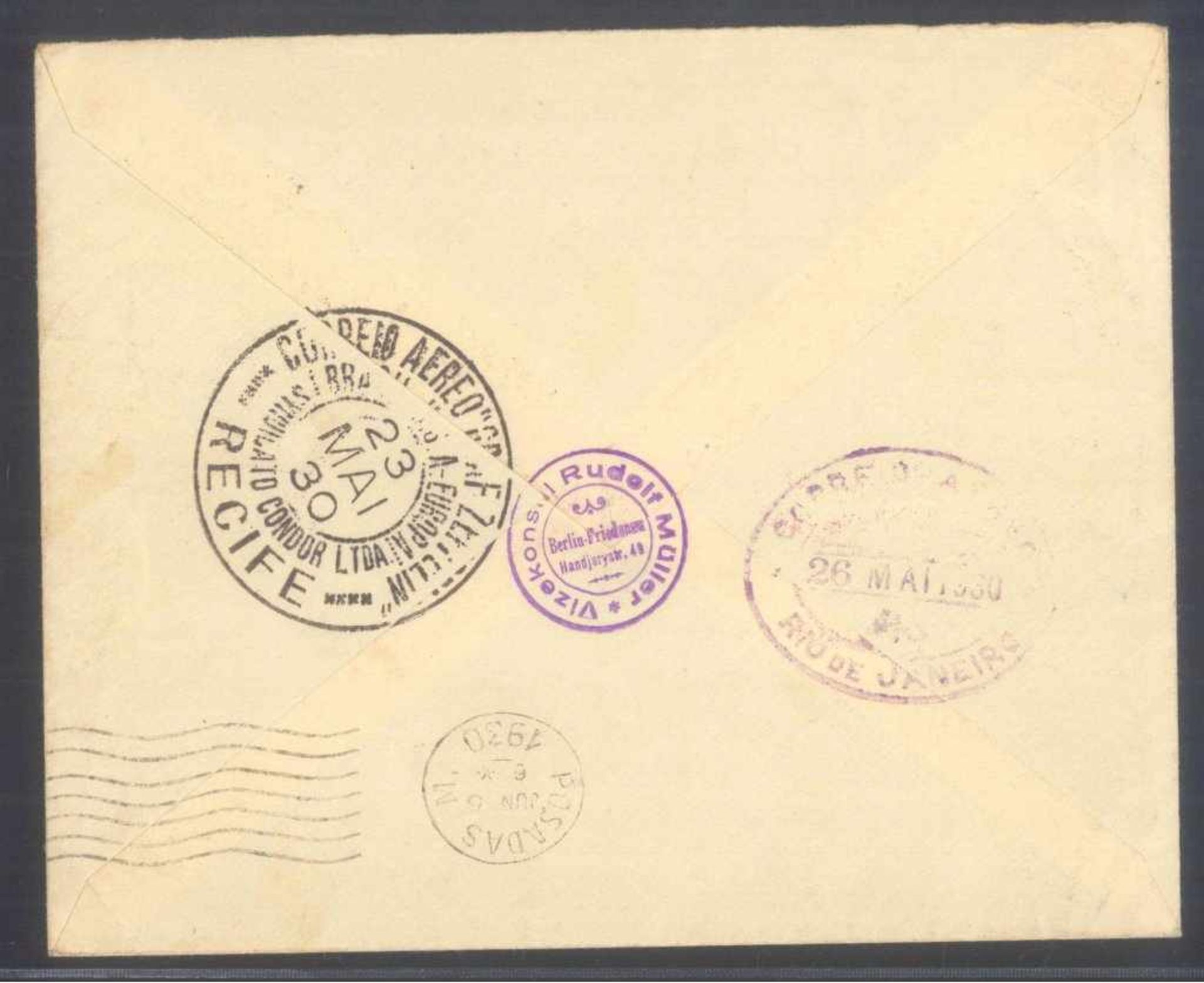 DEUTSCHES REICH 1930, ZEPPELIN SÜDAMERIKA-FAHRTMichelnummern 438 und 439 auf Luftpostbrief - Image 2 of 2