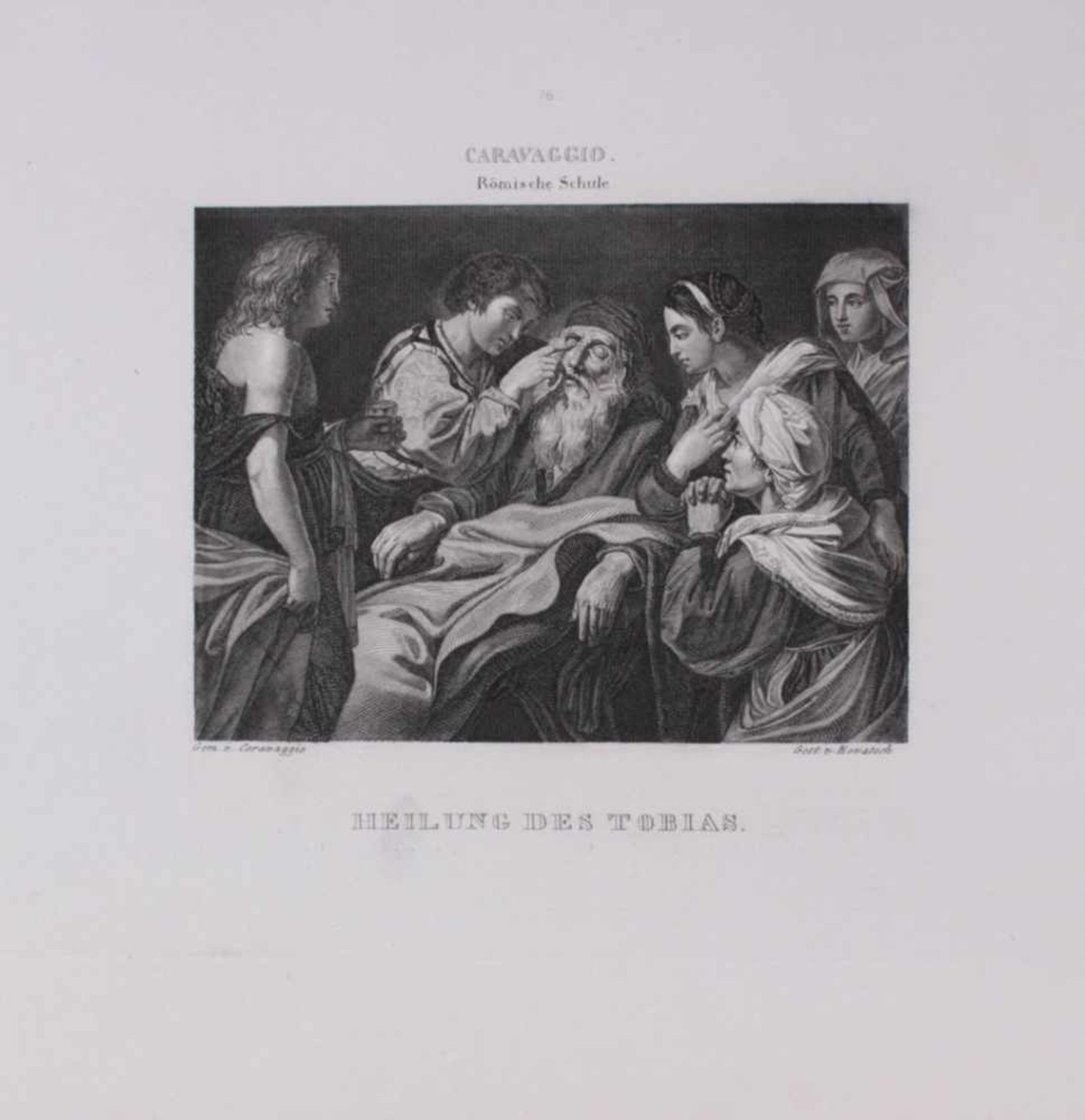 2 Stahlstische um 1840. Heilung des alten Tobias -Der Junge Tobias, nach Caravaggio und And. del - Image 3 of 3