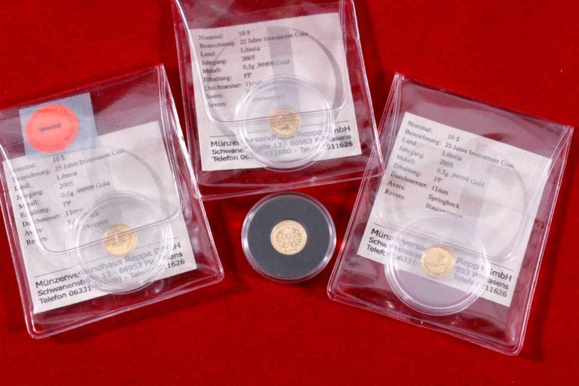 4x 20 Mark Goldmünzen 2010-2013Eiche J, Buche G, Fichte G und Kiefer F.Jeweils 1/8 Unze (3,89g), - Image 2 of 3