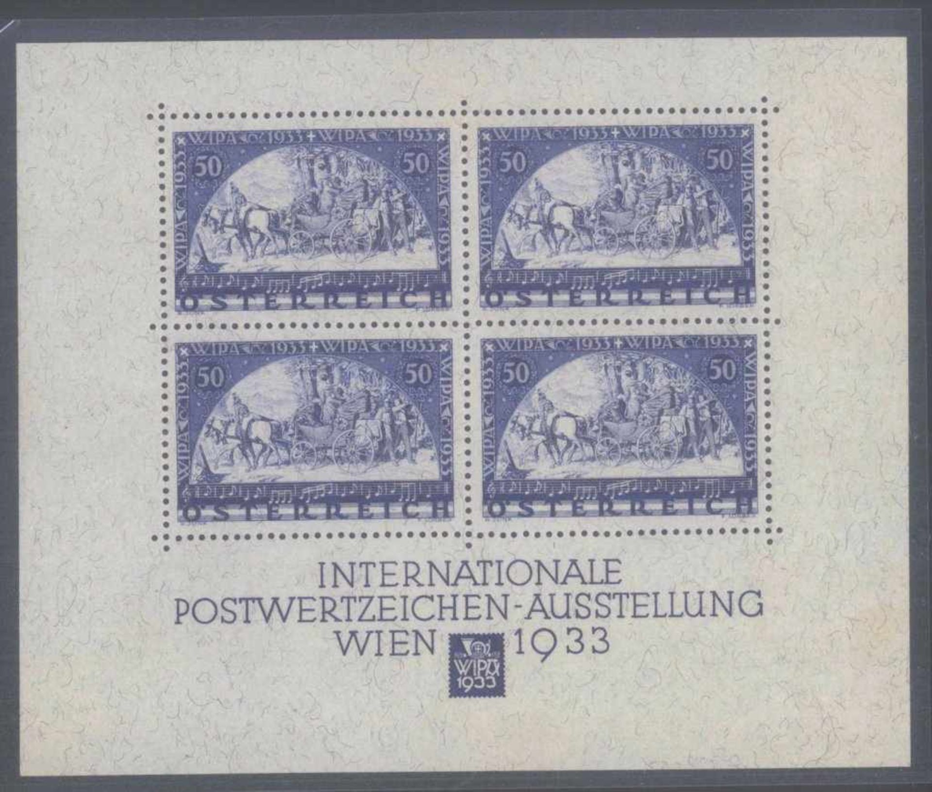 ÖSTERREICH 1933, WIPA - BLOCK, FaserpapierMichelnummer Block 1, ungebraucht mit Originalummi,