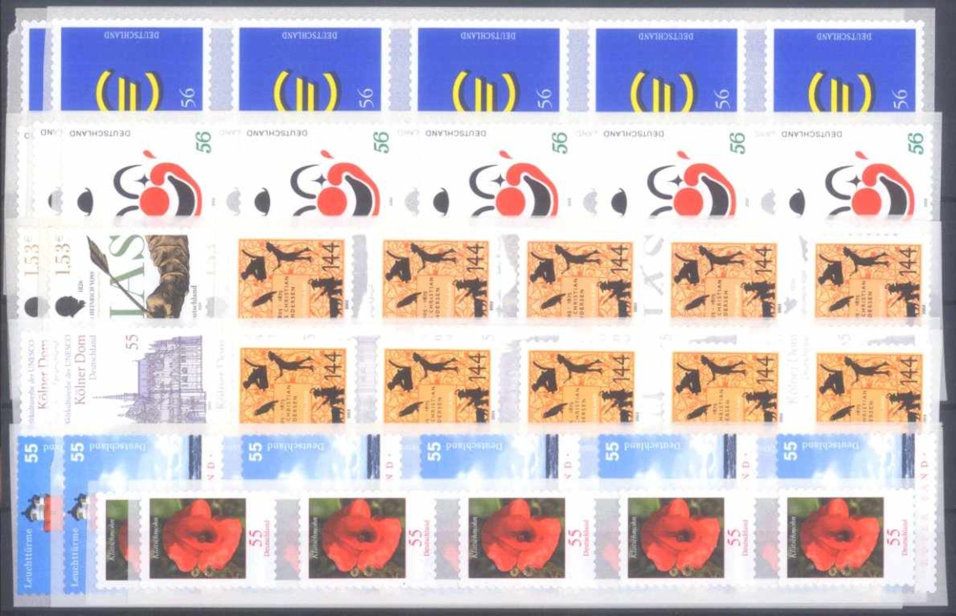 BUND 2001/2005, postfrische Nominale mit 60,- EuroLot mit postfrischen 5er Rollenstreifen (15)